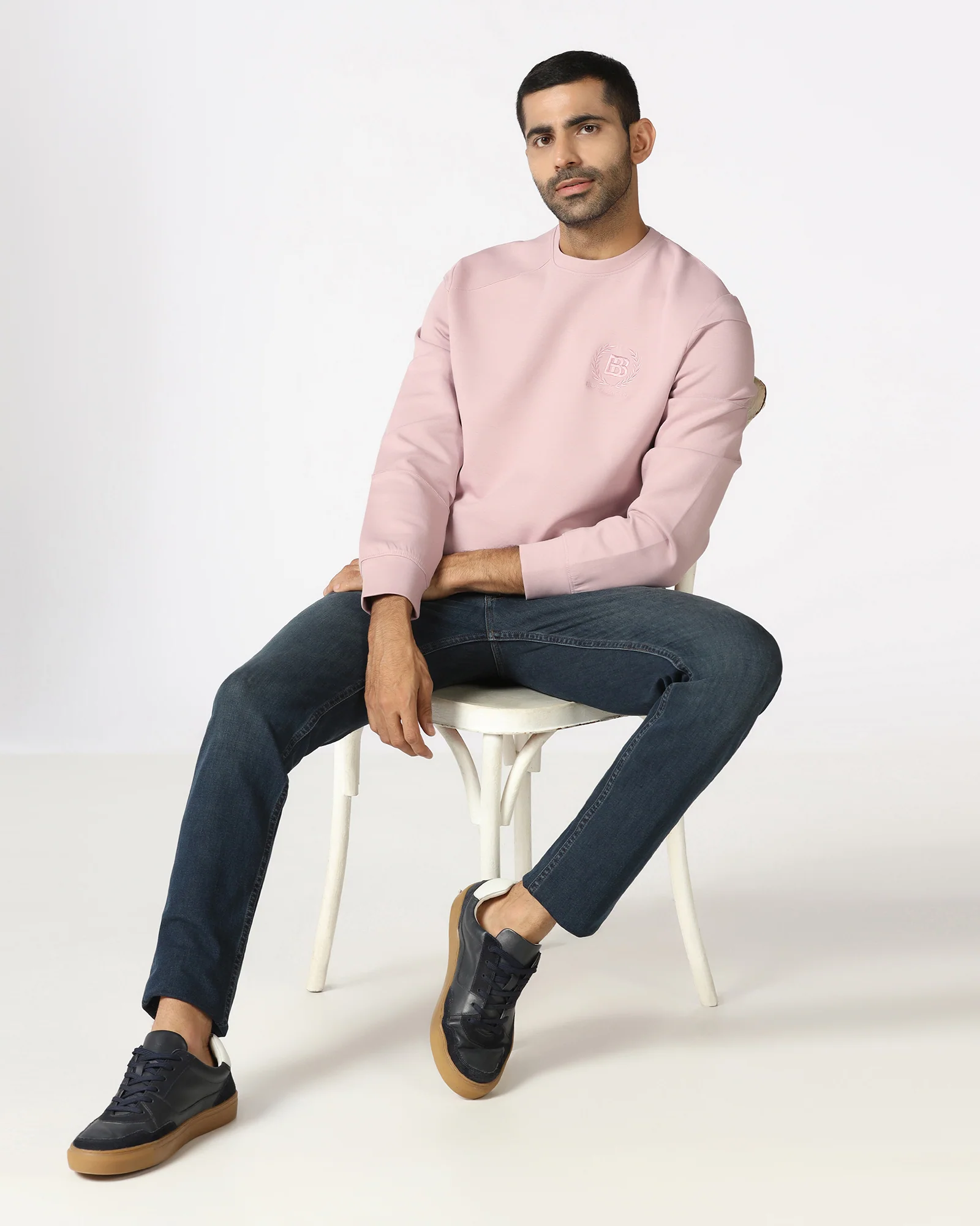 Dusty Pink Crew Neck Solid Sweatshirt - Dapper - Image 5