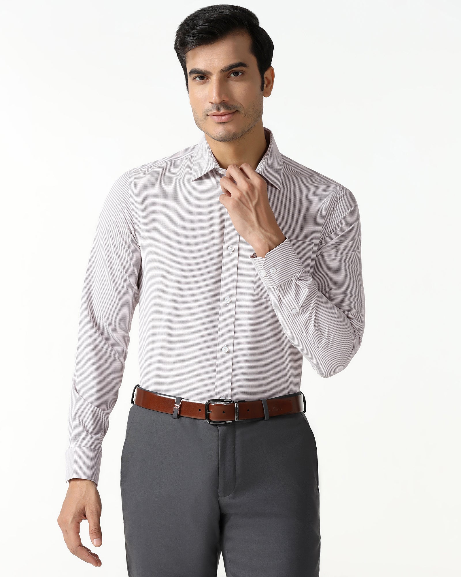 Dusty Pink Non Iron Textured Shirt - Rise - Image 7
