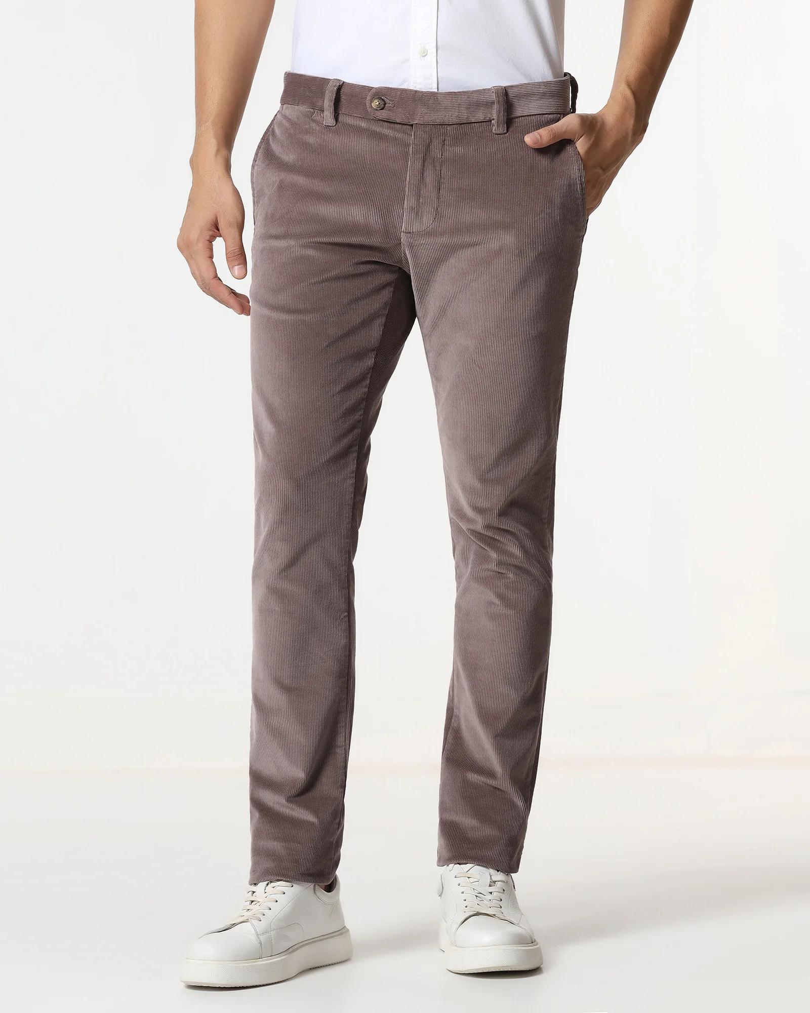 Dusty Pink Corduroy Solid Khakis - Gerone - Image 3