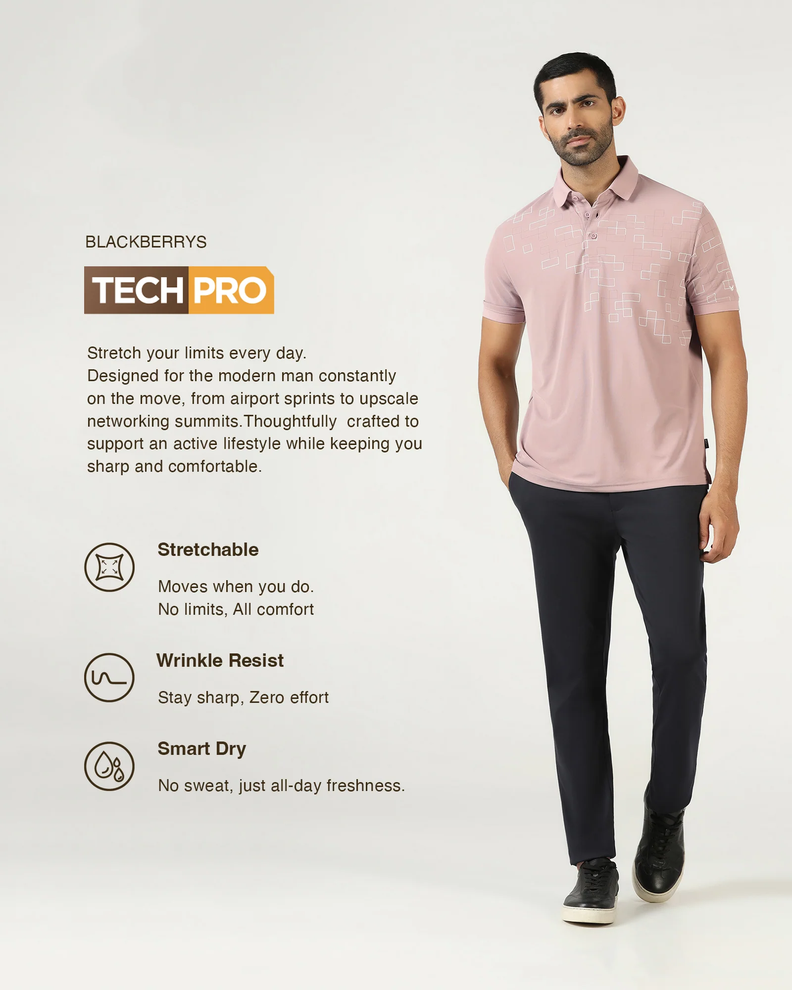 Dusty Pink TechPro Printed Polo - Luna - Image 3