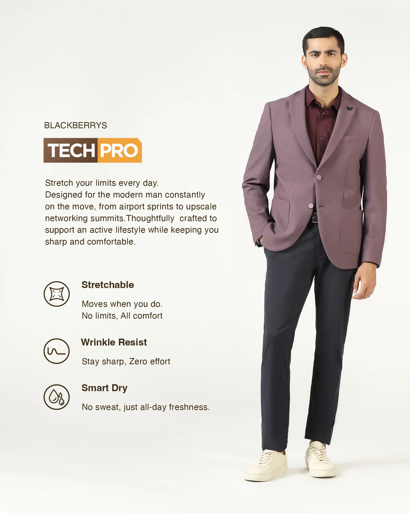 Dusty Pink TechPro Textured Blazer - Bowmore - Image 3