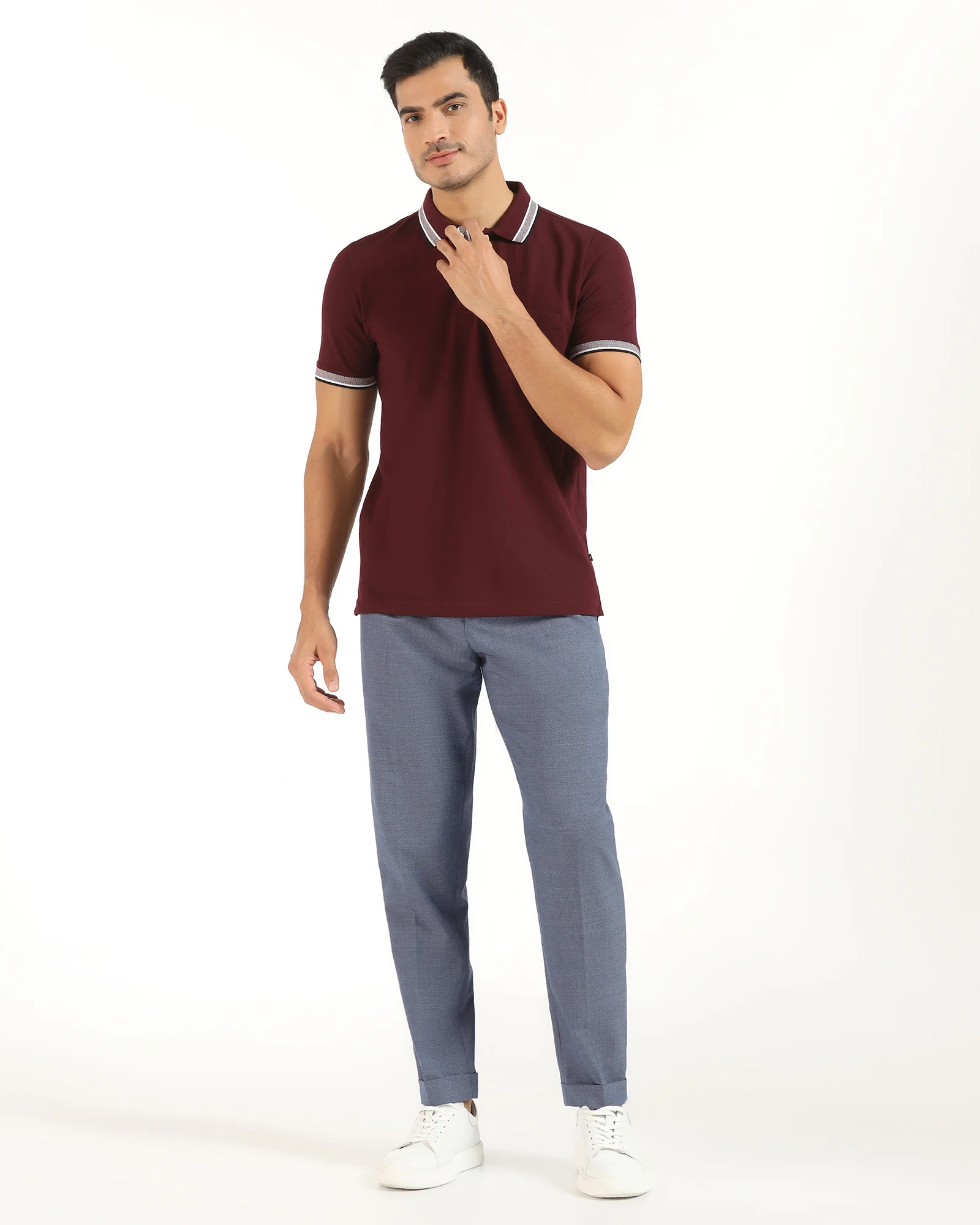 Ease Fit Formal Blue Textured Trouser - Cuba