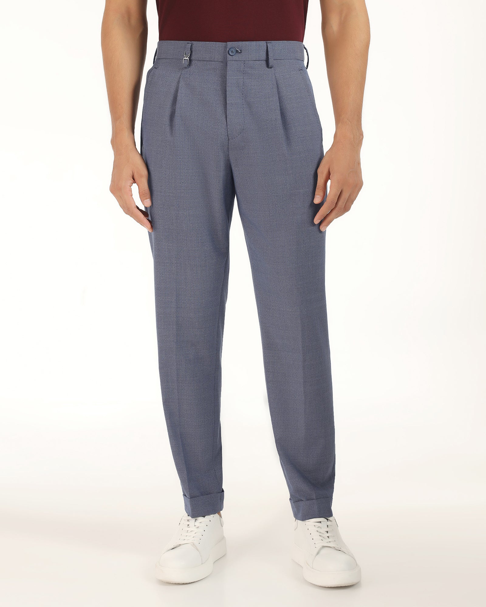Ease Fit Formal Blue Textured Trouser - Cuba - Image 3