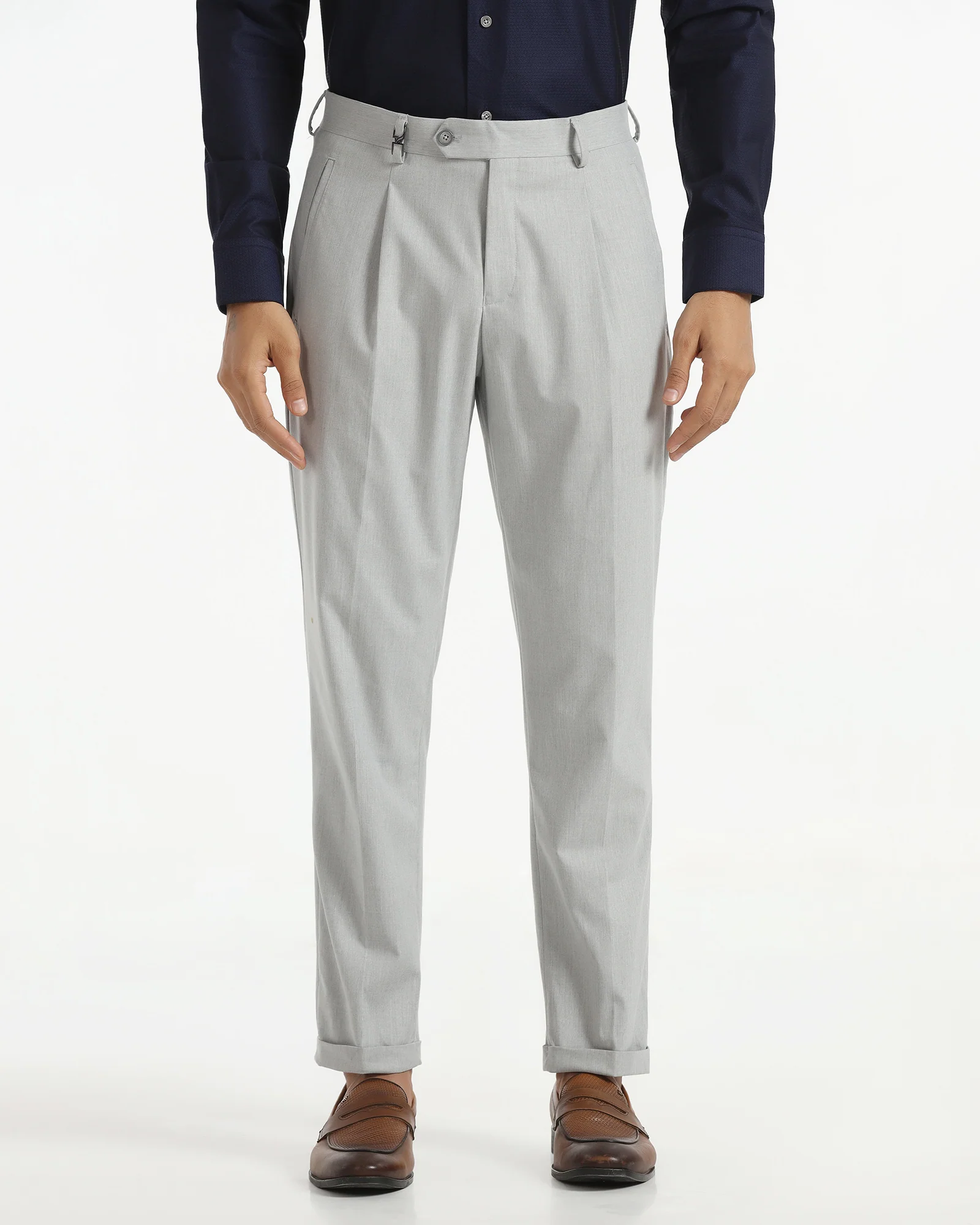 Ease Fit Formal Light Grey Solid Trouser - Malone - Image 3