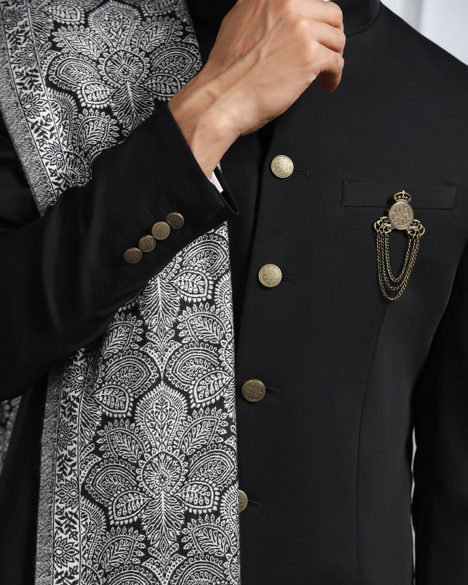 Black Swarn Solid Achkan Set - Dagaris - Image 5