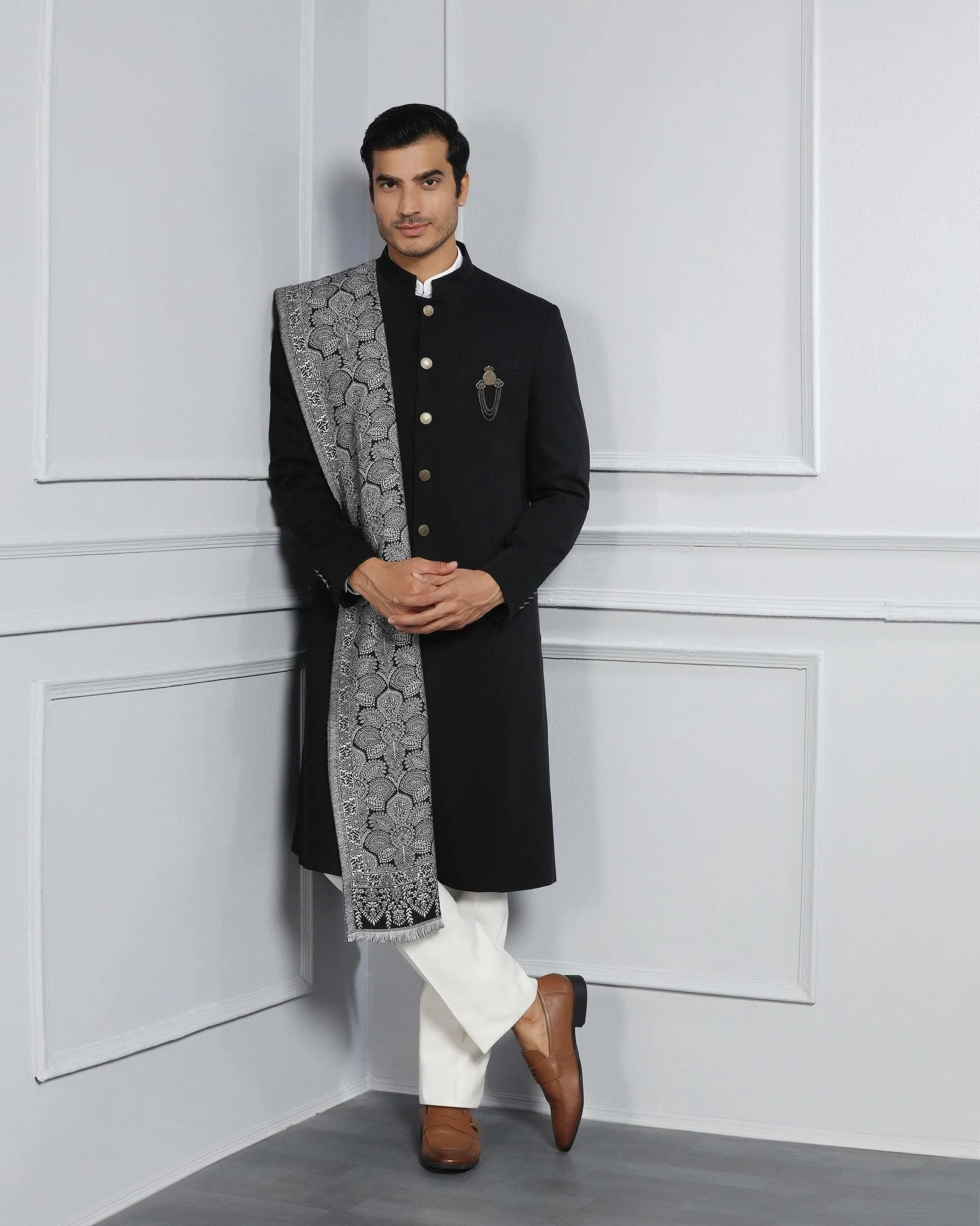 Black Swarn Solid Achkan Set - Dagaris - Image 7