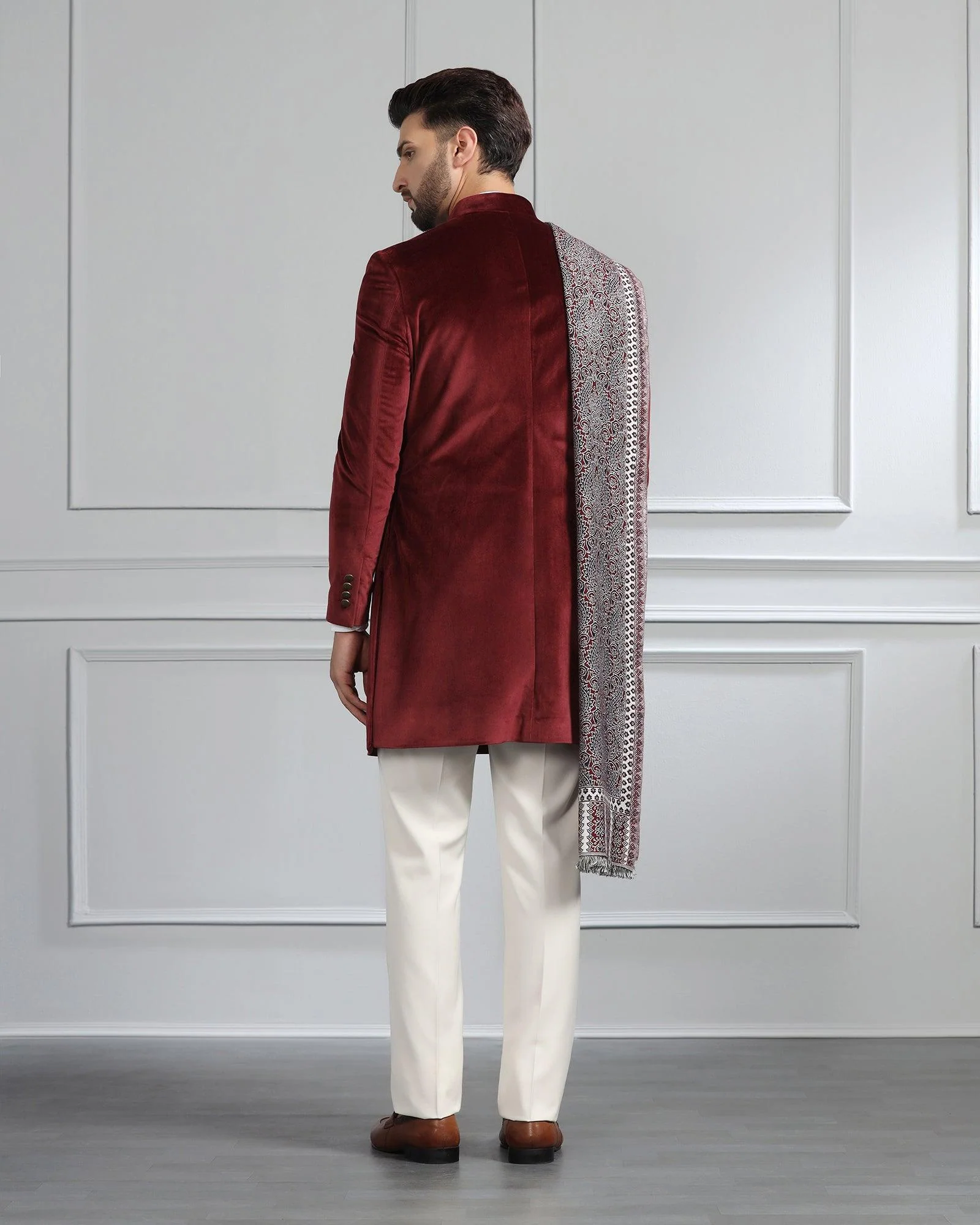 Maroon Swarn Solid Achkan Set - Veltos - Image 2