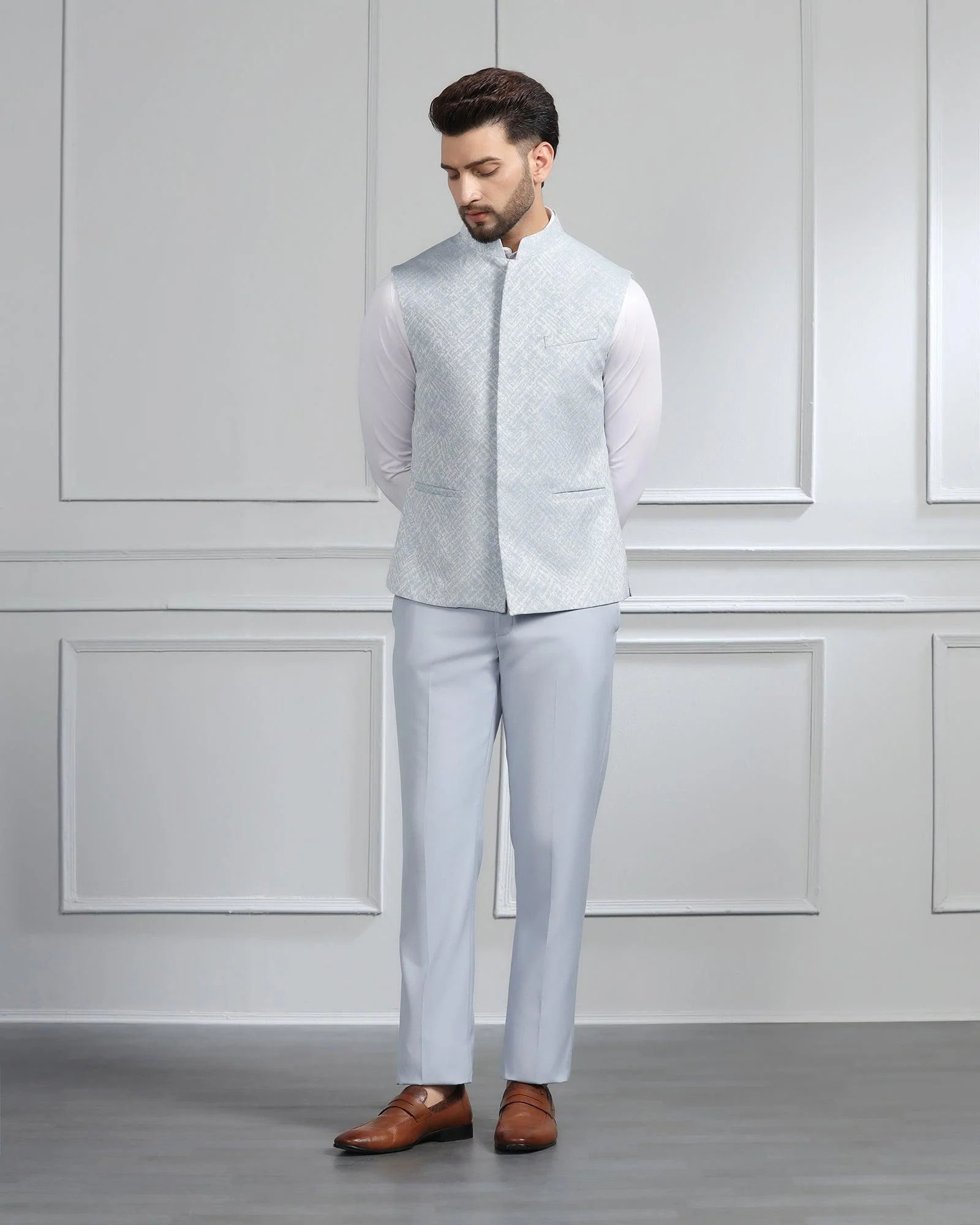 Blue Swarn Solid Achkan Set - Renera - Image 7