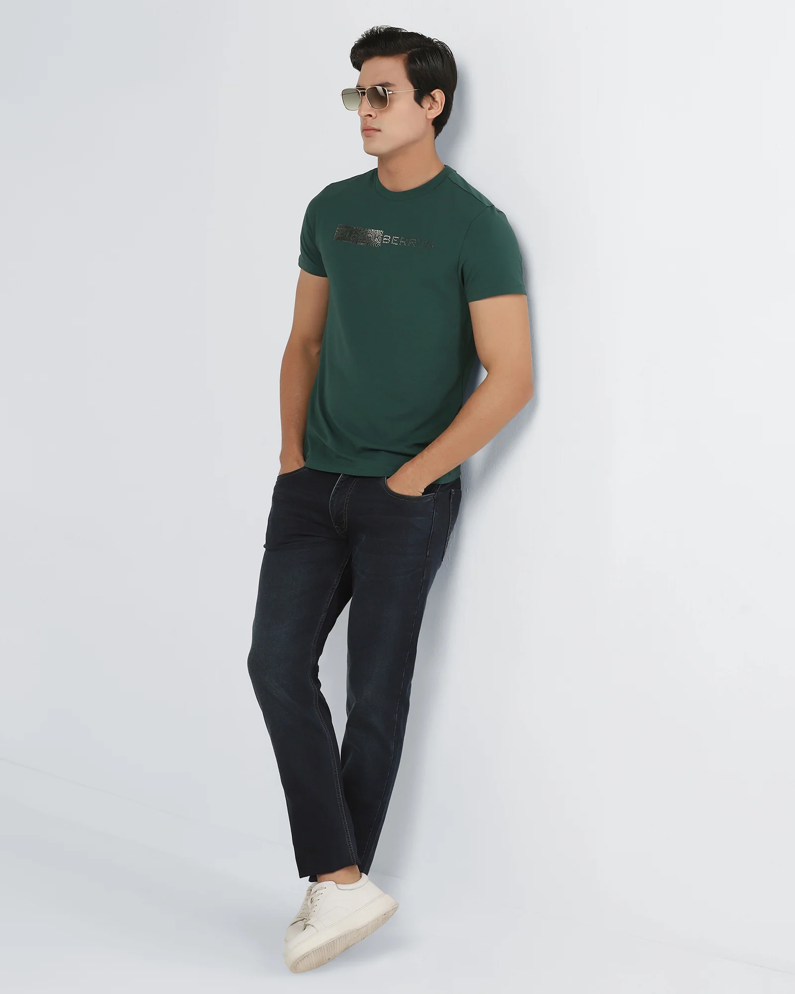 Forest Green Crew Neck Printed T-Shirt - Petunia - Image 7