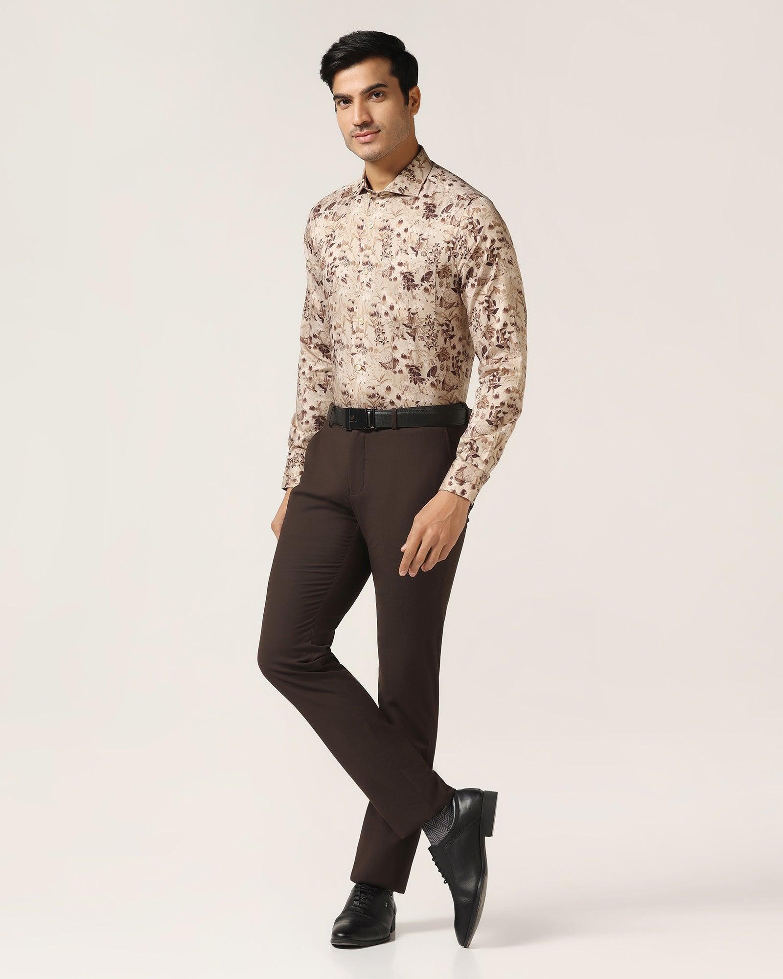 Formal Beige Printed Shirt - Fret - Image 3