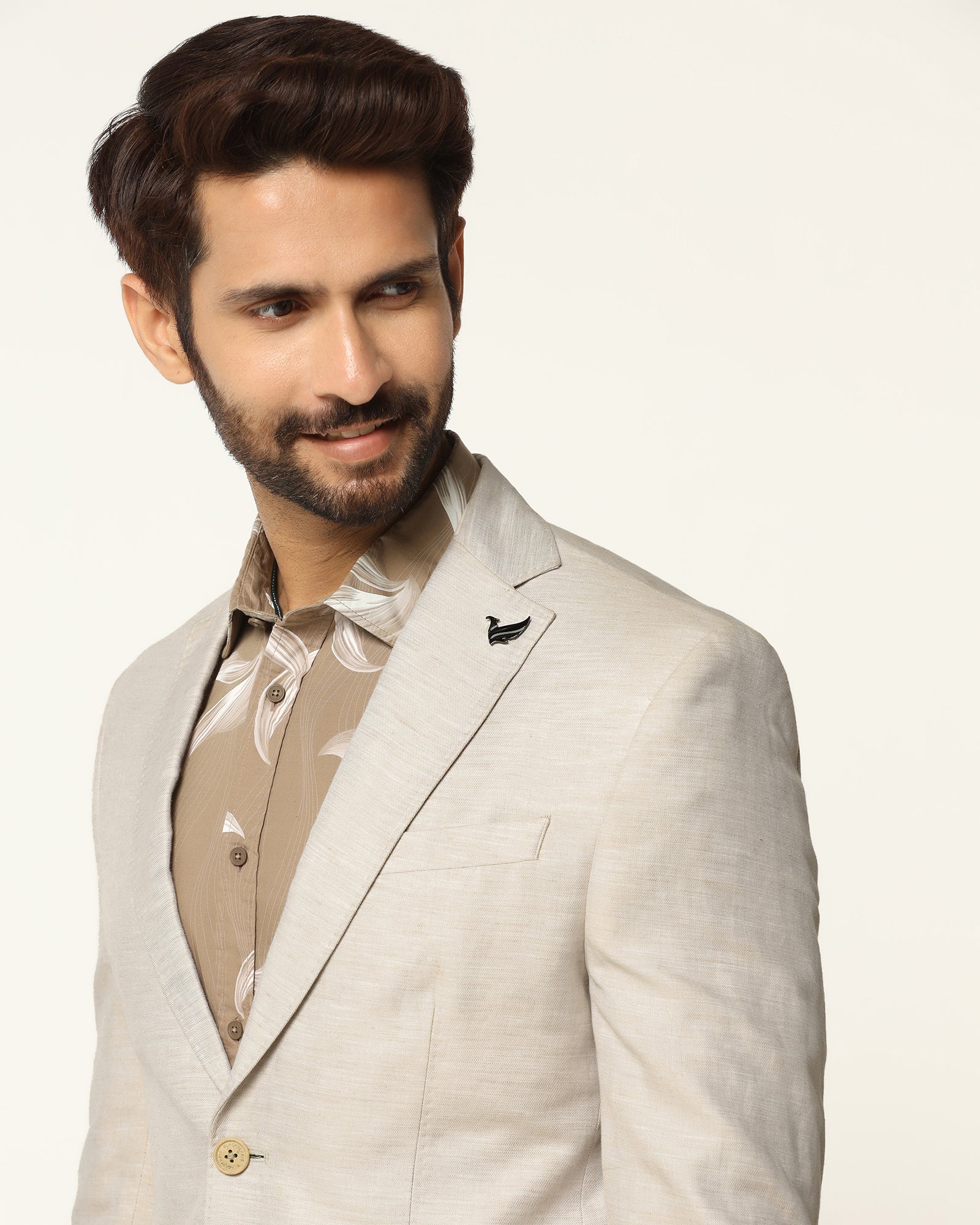 Formal Beige Solid Blazer - Gravity - Image 4
