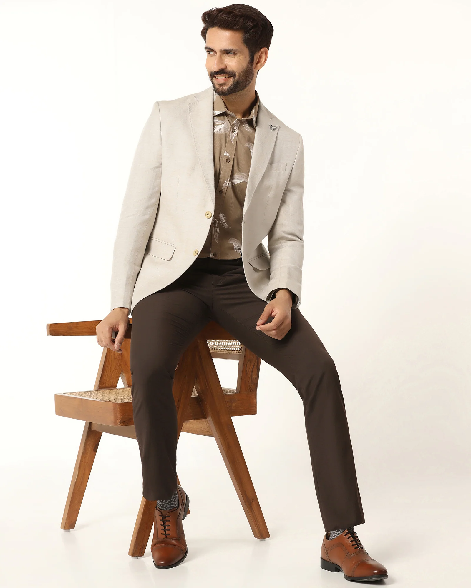 Formal Beige Solid Blazer - Gravity - Image 6
