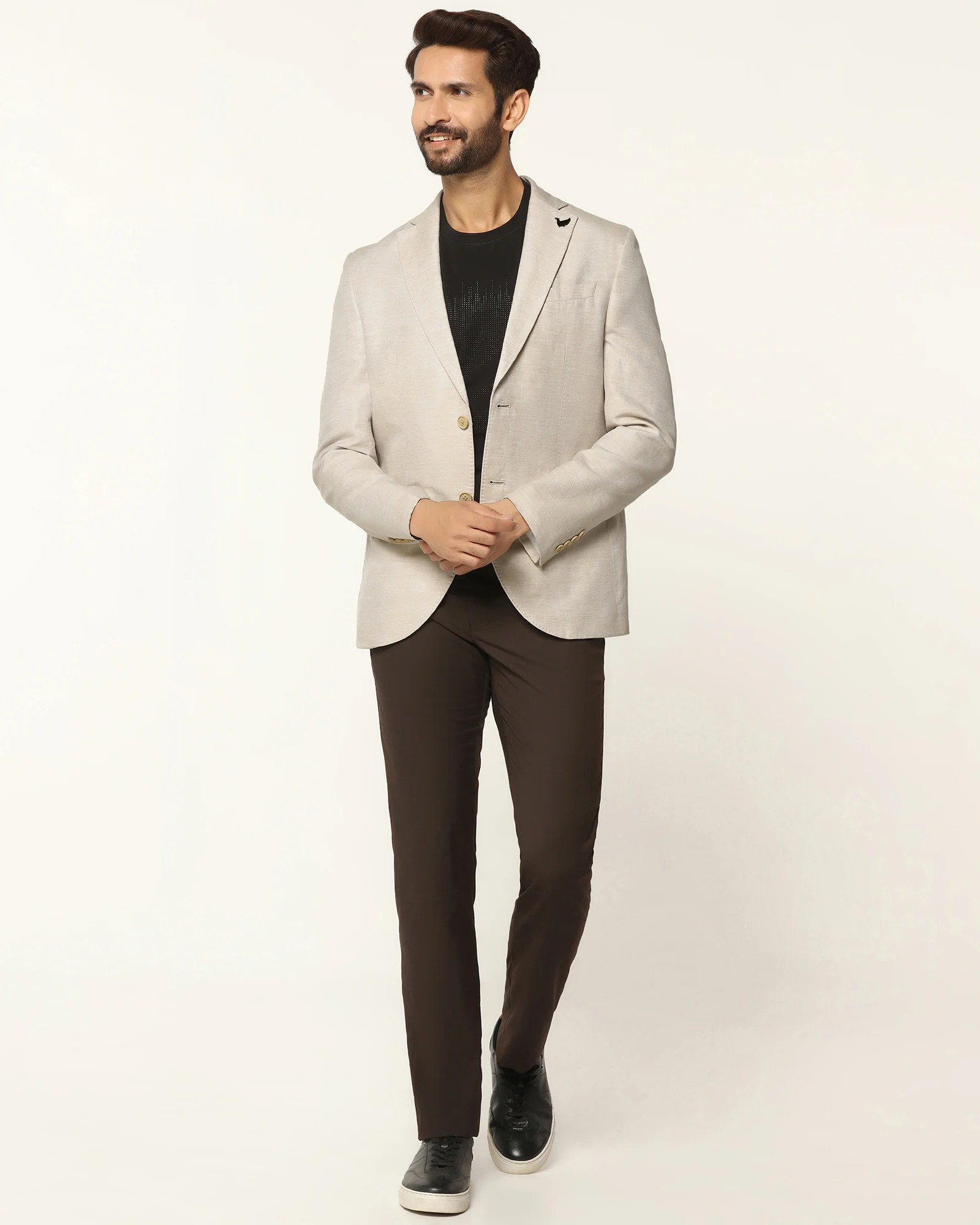 Formal Beige Solid Blazer - Gravity - Image 7