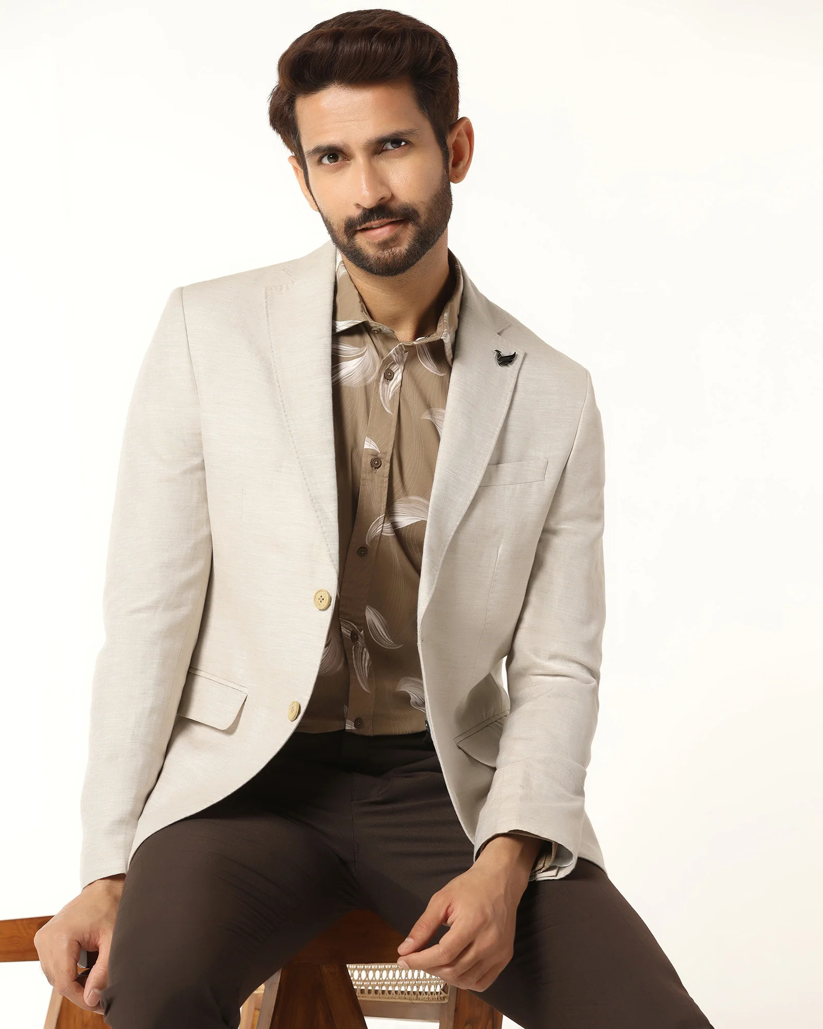 Formal Beige Solid Blazer - Gravity - Image 8