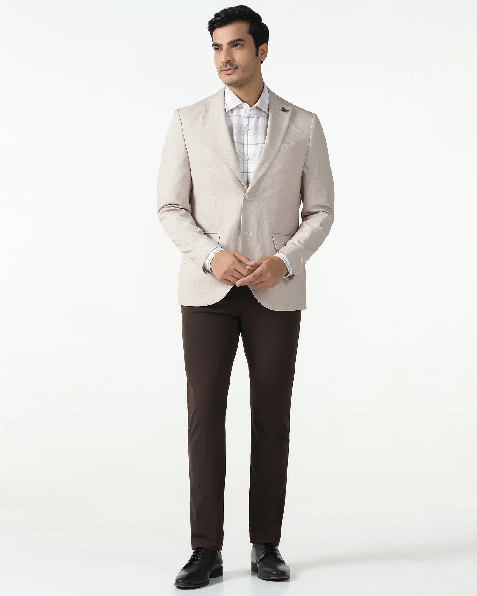 Formal Beige Textured Blazer - Barca - Image 3