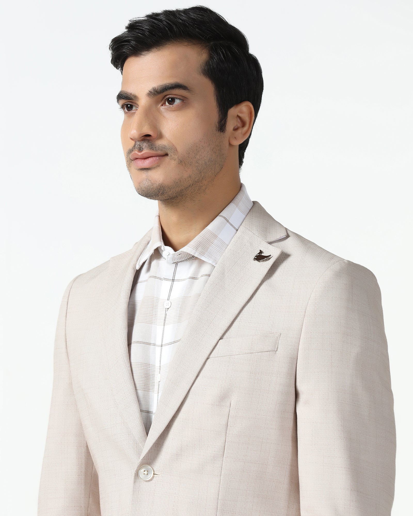 Formal Beige Textured Blazer - Barca - Image 4