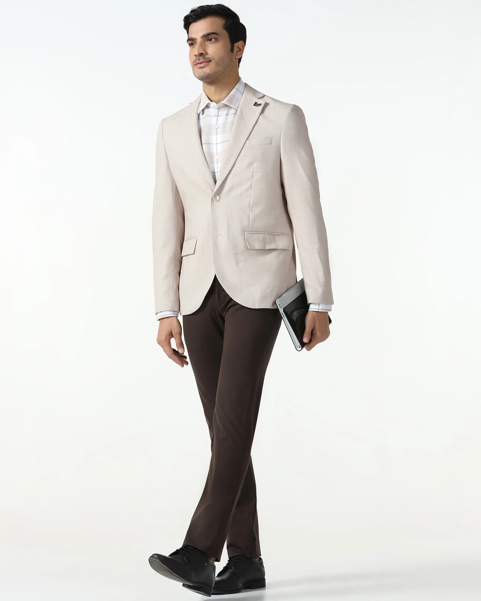 Formal Beige Textured Blazer - Barca - Image 7
