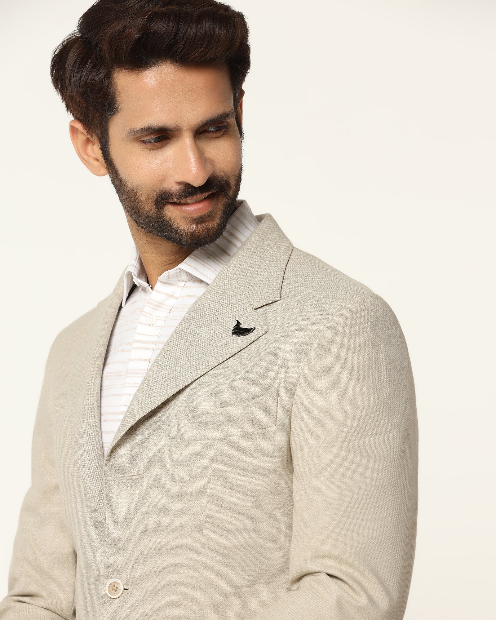 Formal Beige Textured Blazer - Blanc - Image 4