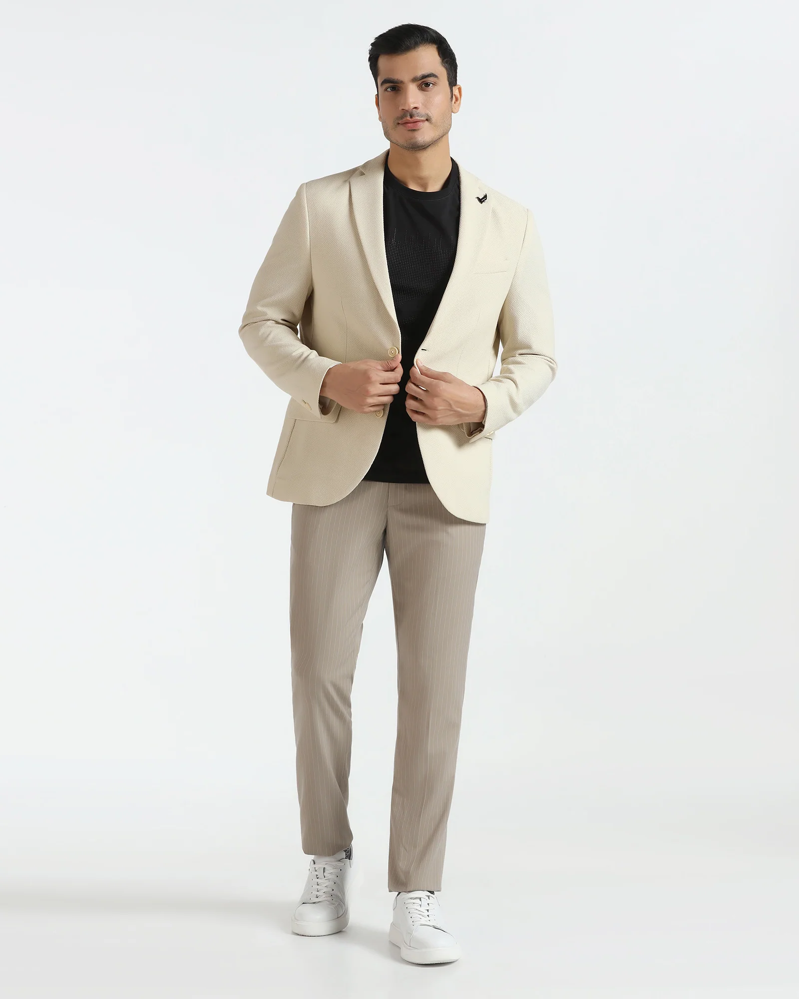 Formal Beige Textured Blazer - Caron - Image 6