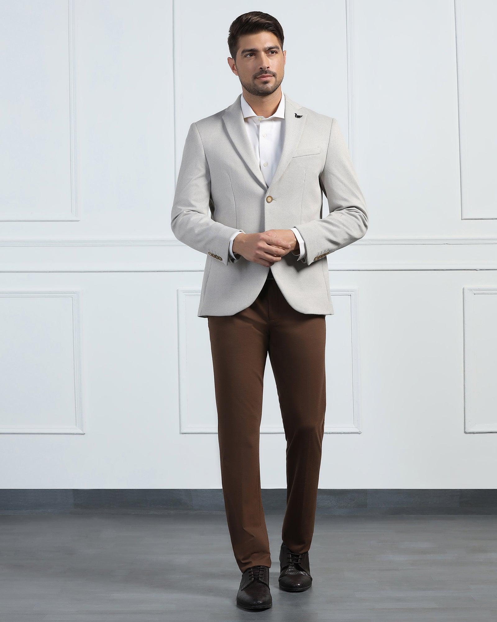 Formal Beige Textured Blazer - Venue - Image 3