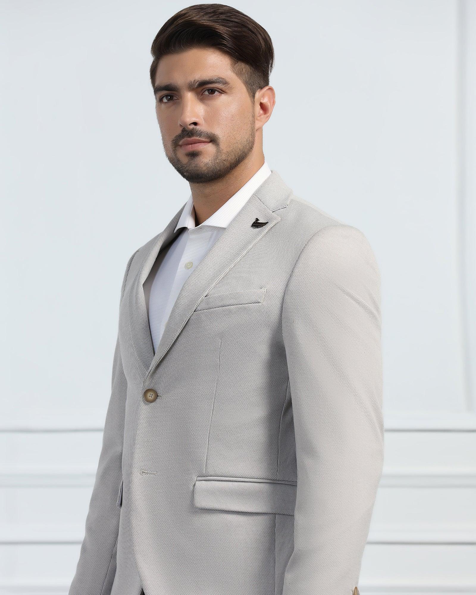 Formal Beige Textured Blazer - Venue - Image 4