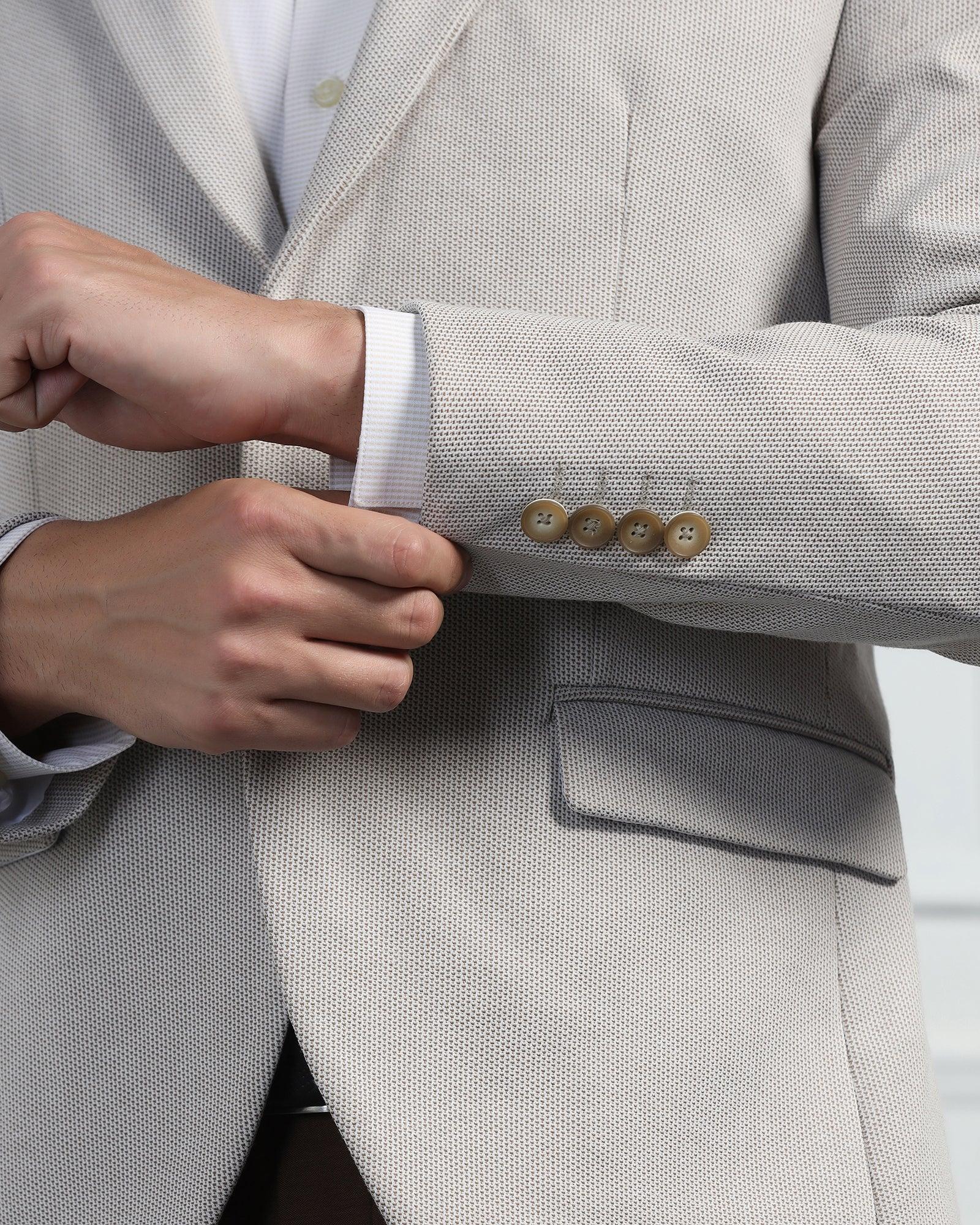 Formal Beige Textured Blazer - Venue - Image 5