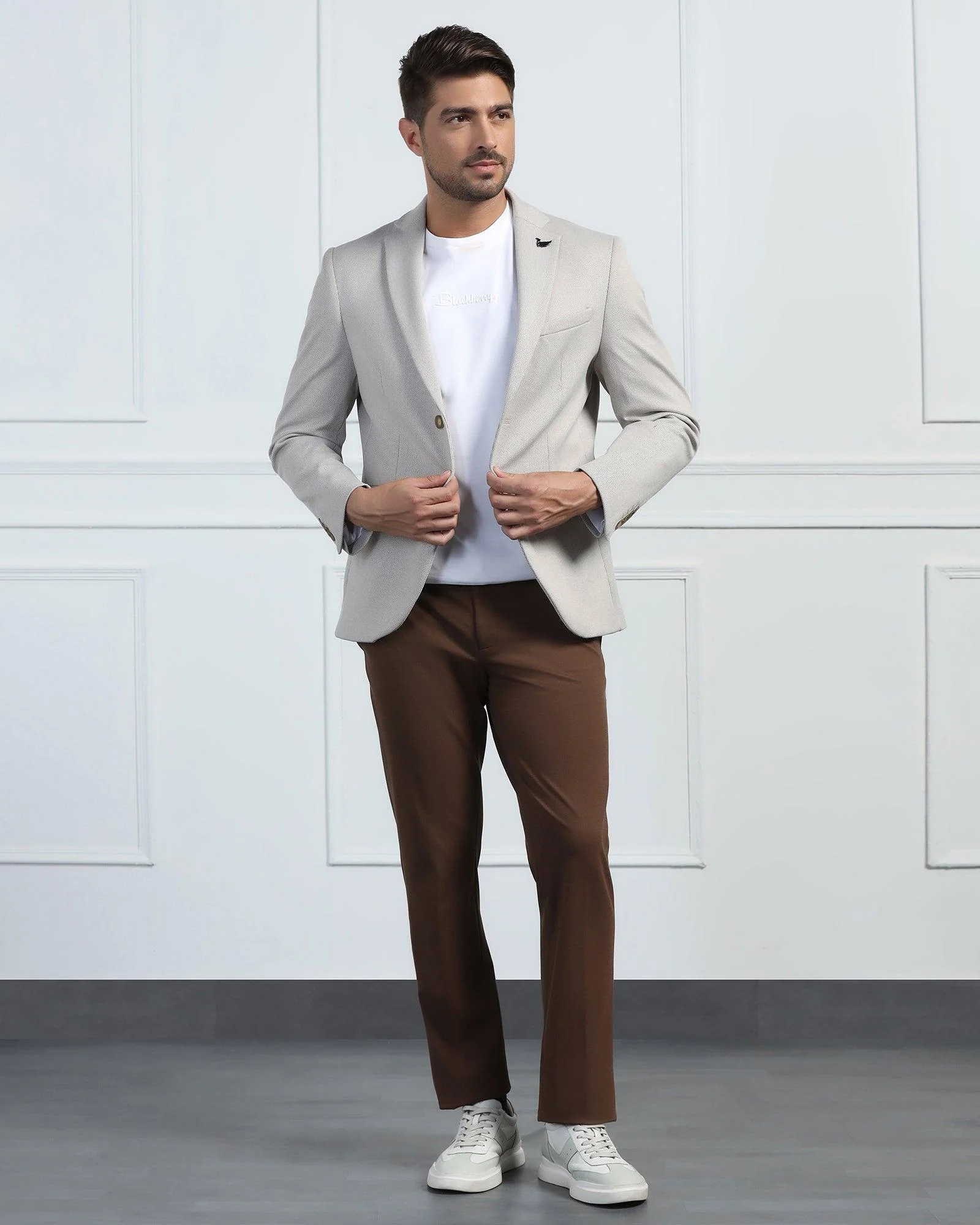Formal Beige Textured Blazer - Venue - Image 7