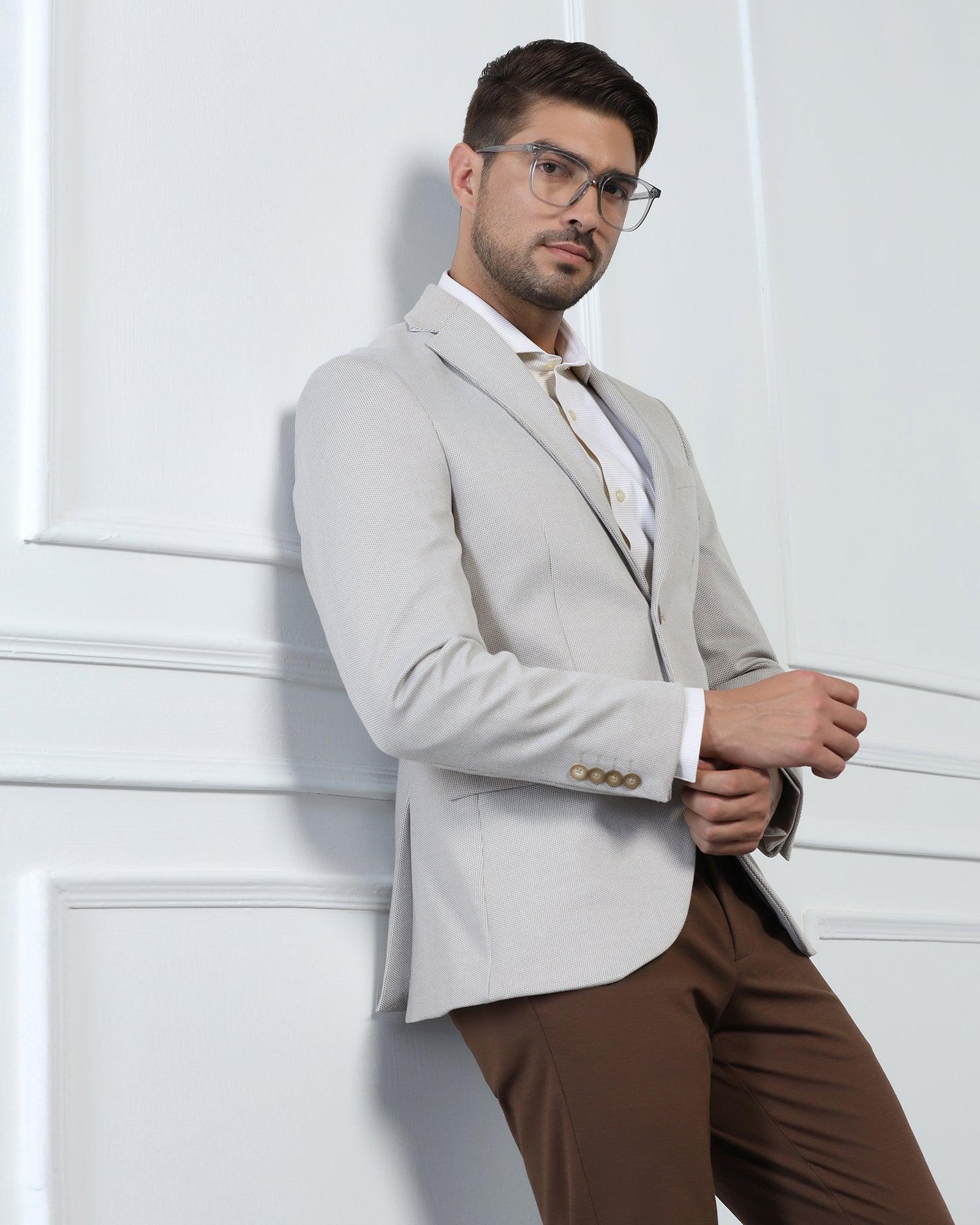 Formal Beige Textured Blazer - Venue - Image 8