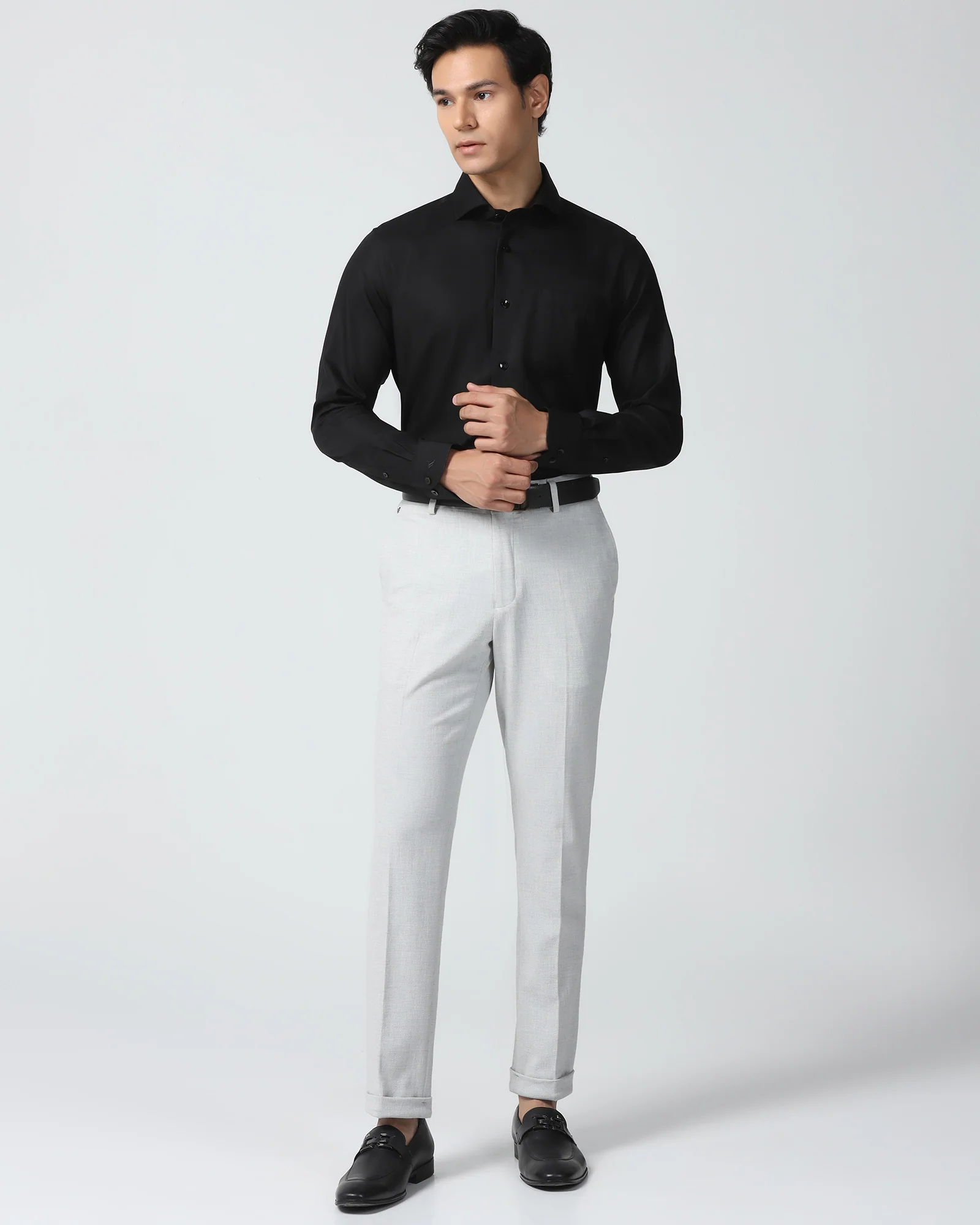 Non Iron Formal Black Check Shirt - Sky - Image 3