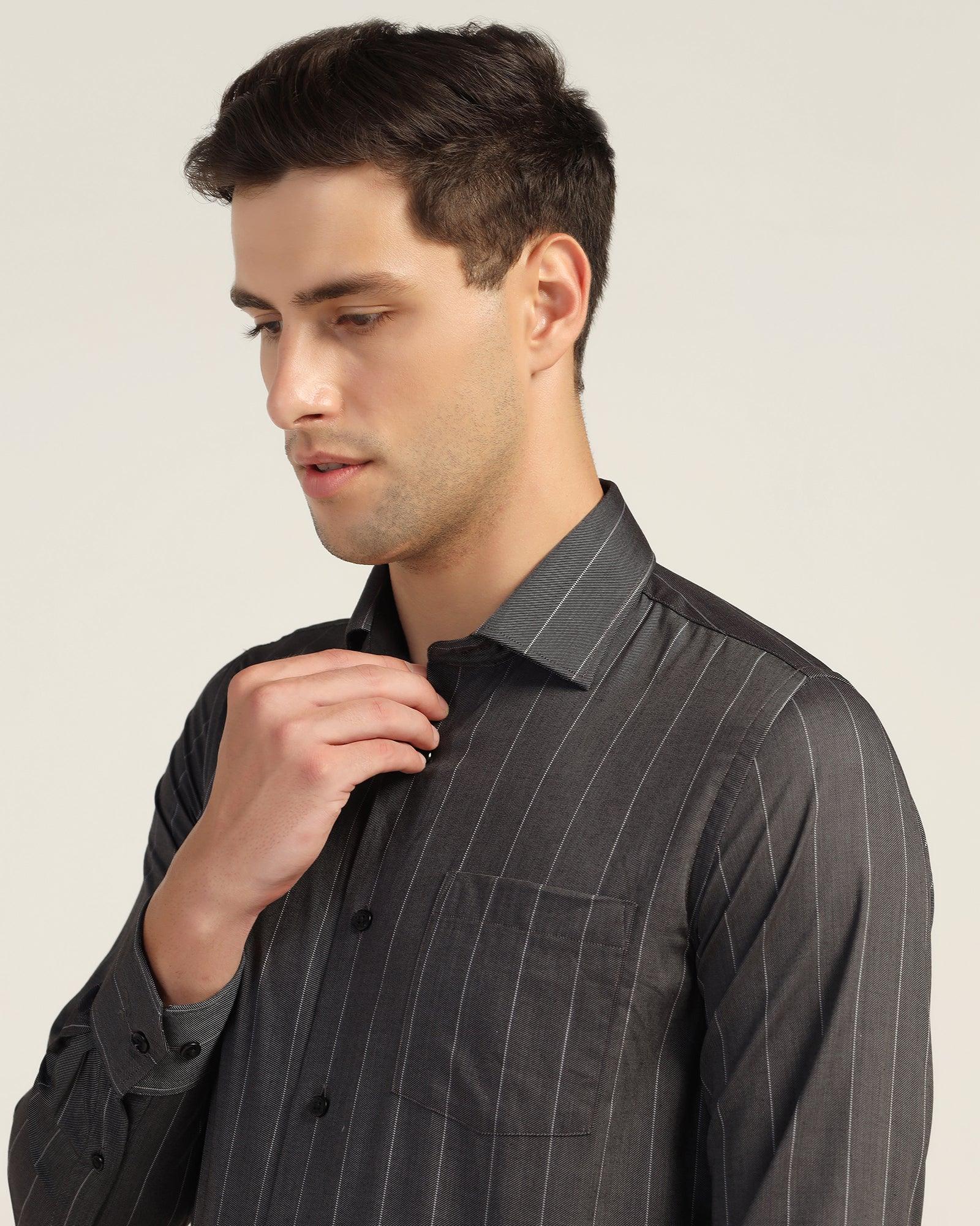 Formal Black Stripe Shirt - Orbit - Image 4