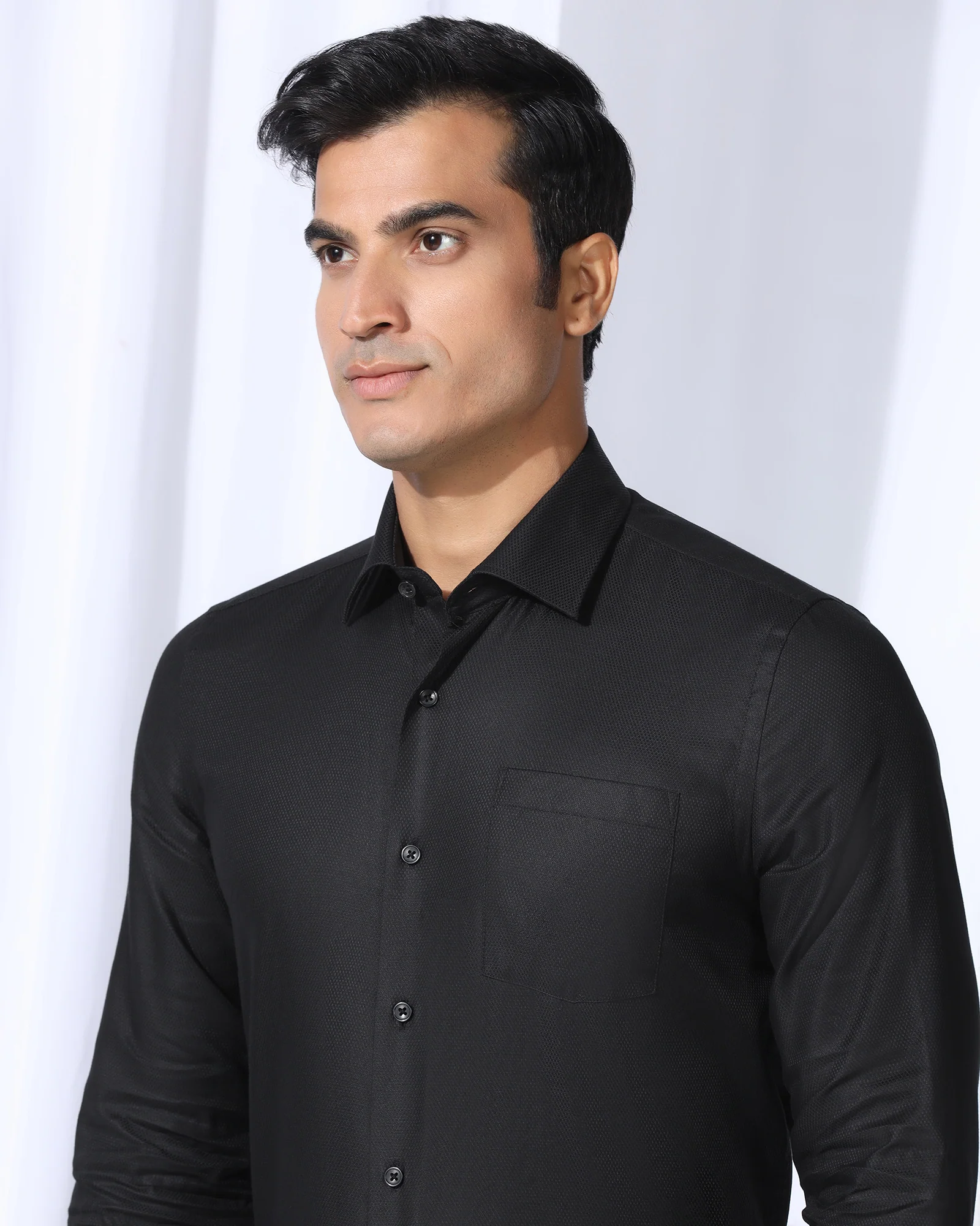 Formal Black Textured Shirt - Evolve - Image 4