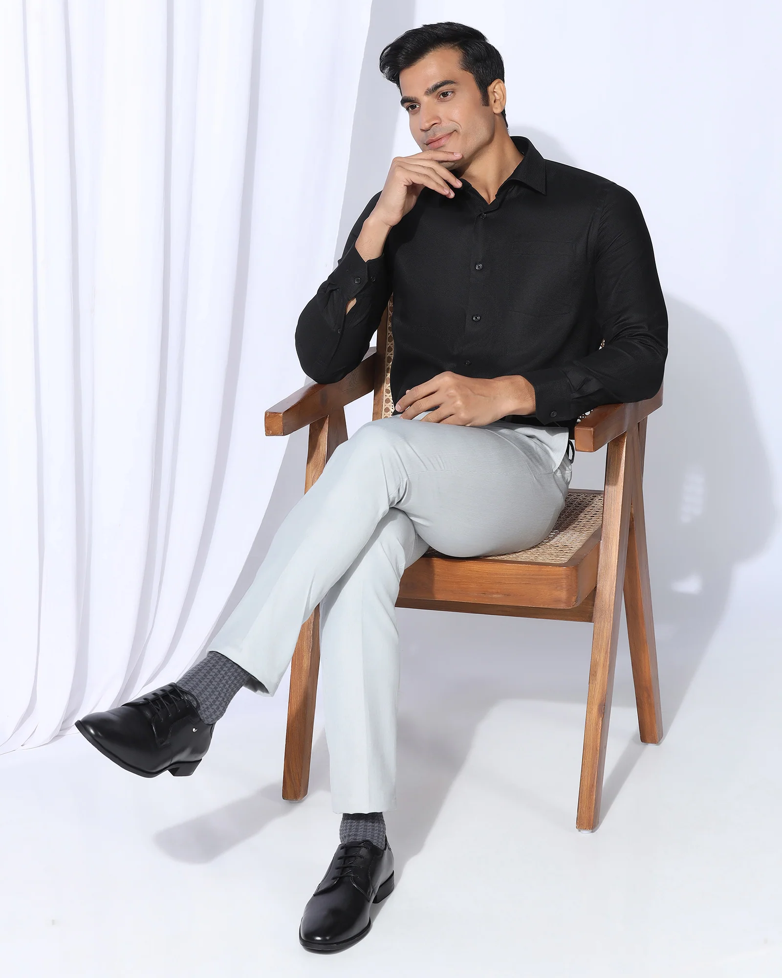 Formal Black Textured Shirt - Evolve - Image 7