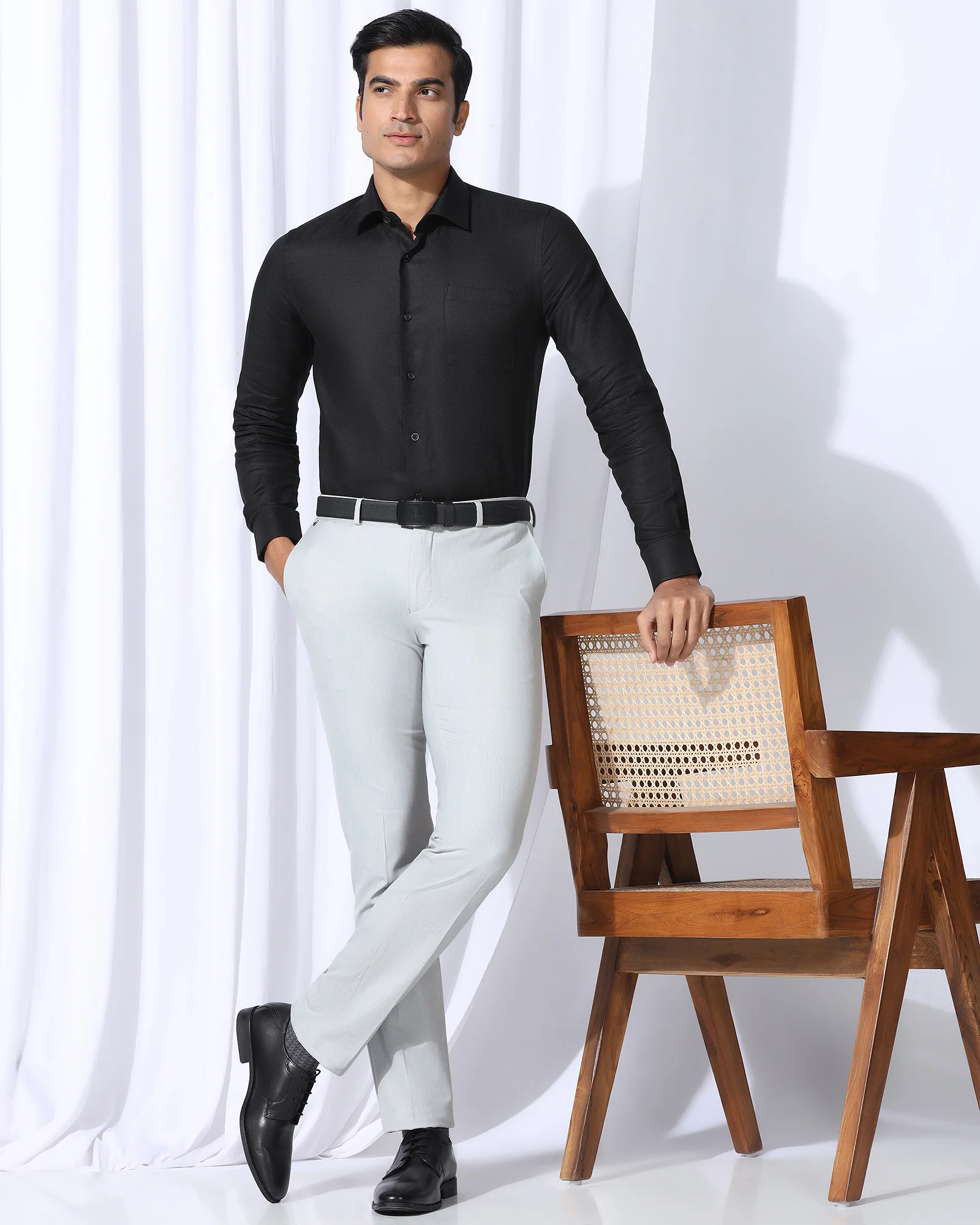 Formal Black Textured Shirt - Evolve - Image 8