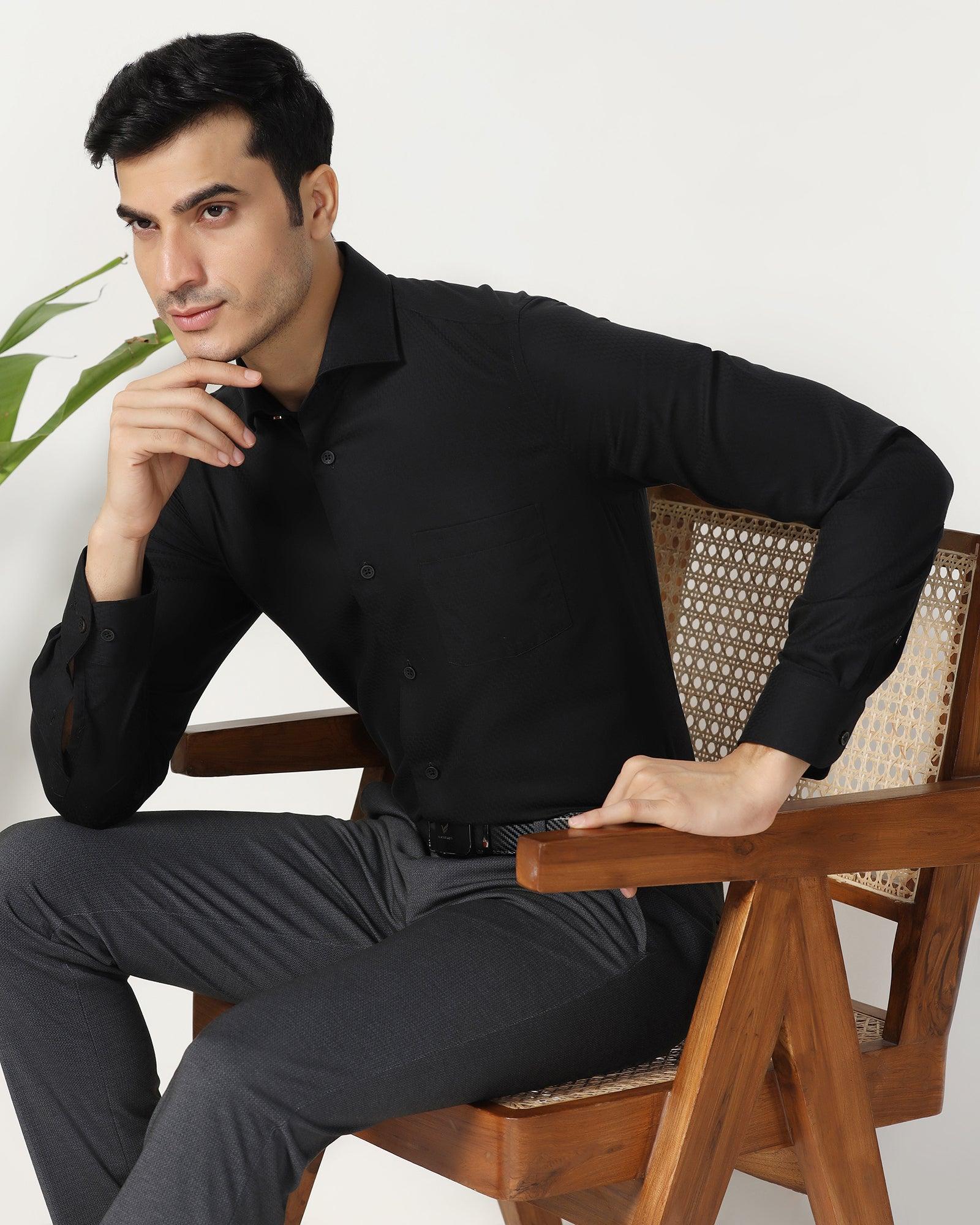 Non Iron Formal Black Textured Shirt - Melon - Image 7