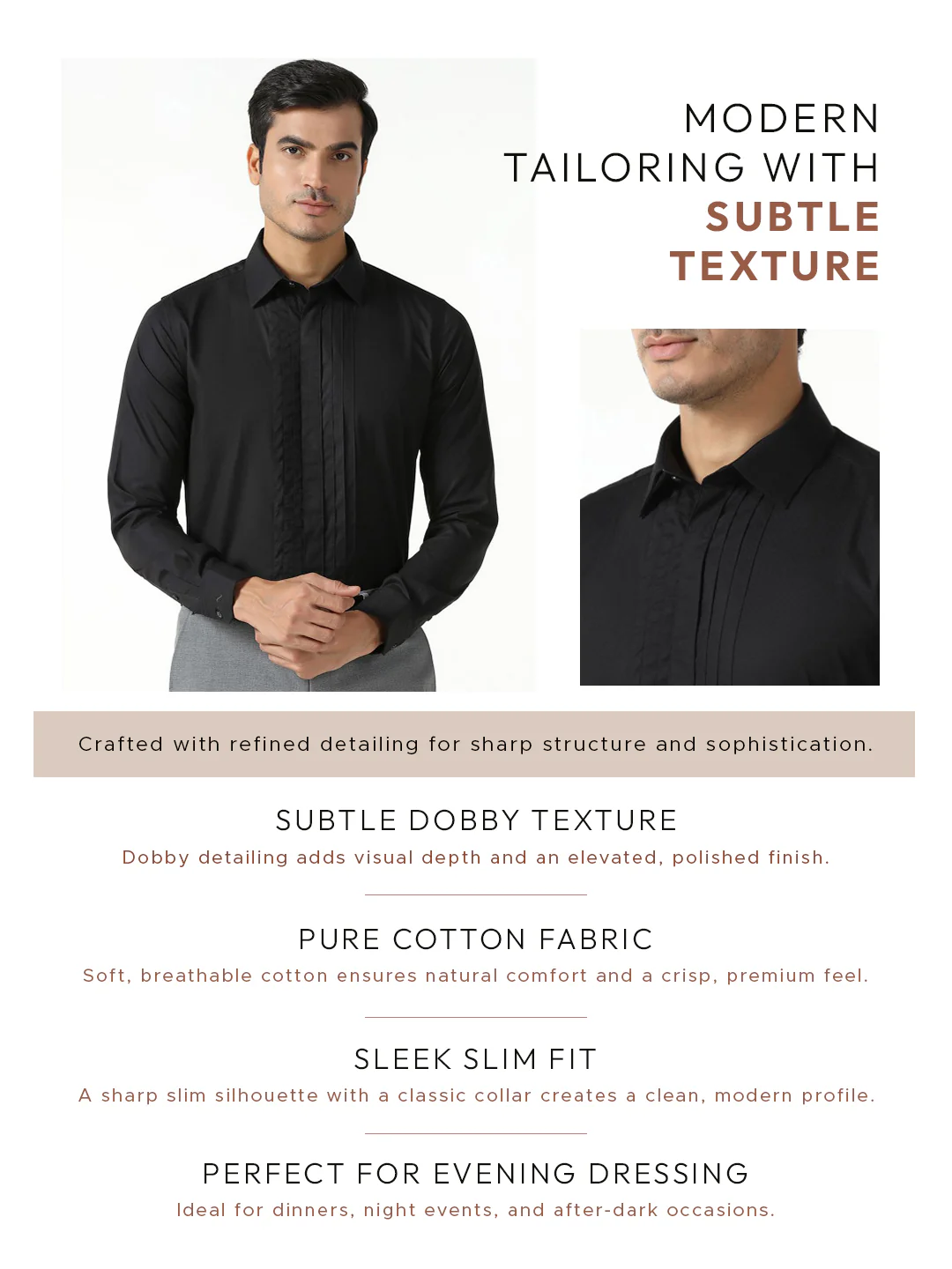 Formal Black Textured Shirt - Rock - Image 8