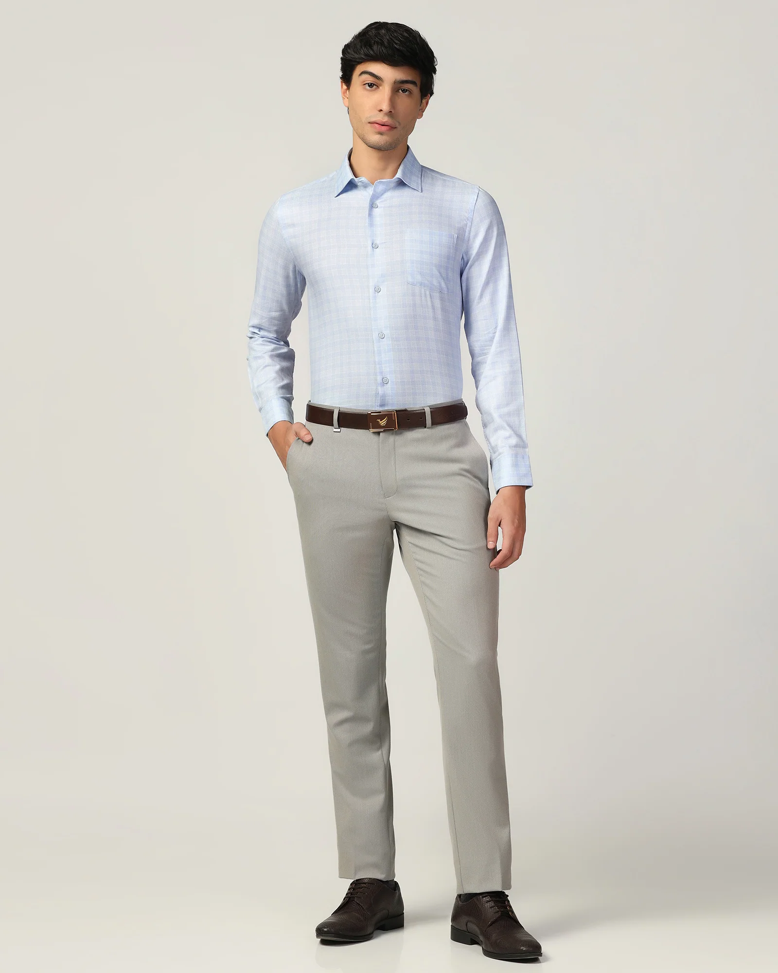 Formal Blue Check Shirt - Bacon - Image 3
