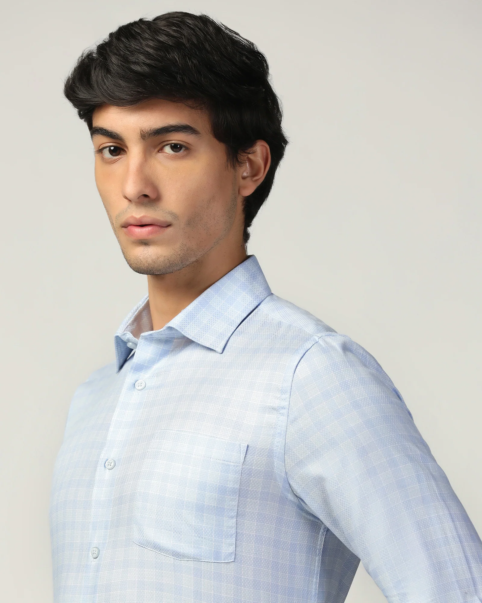 Formal Blue Check Shirt - Bacon - Image 4