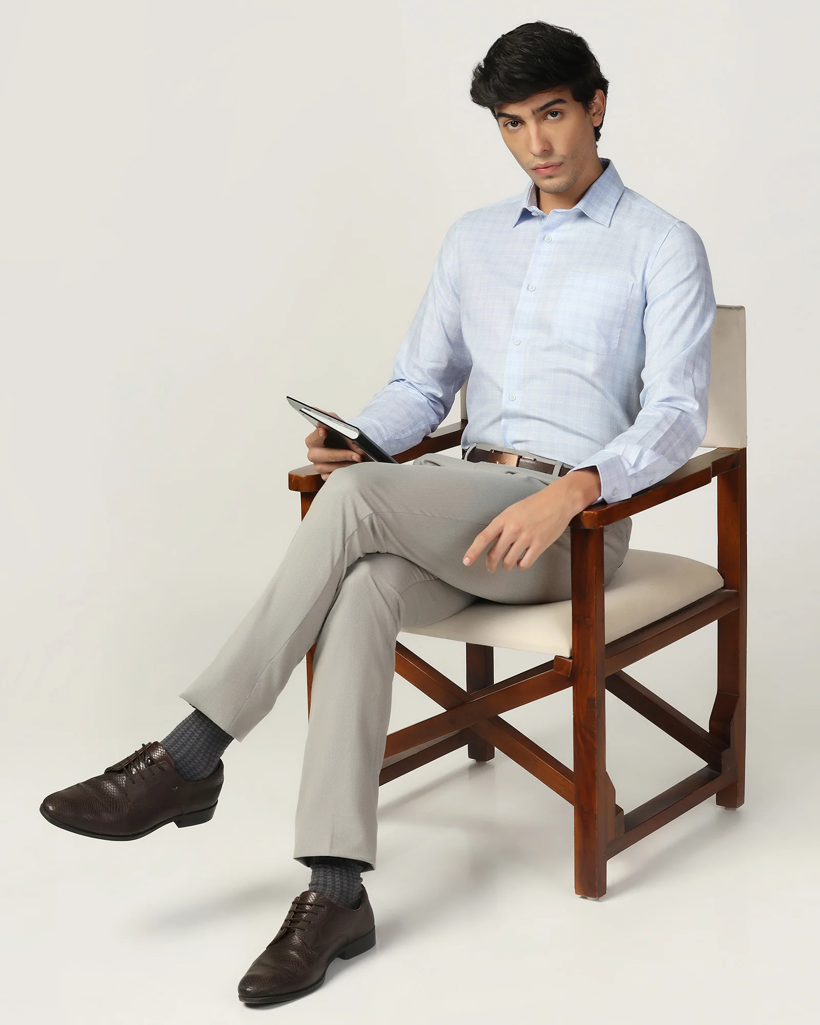 Formal Blue Check Shirt - Bacon - Image 7