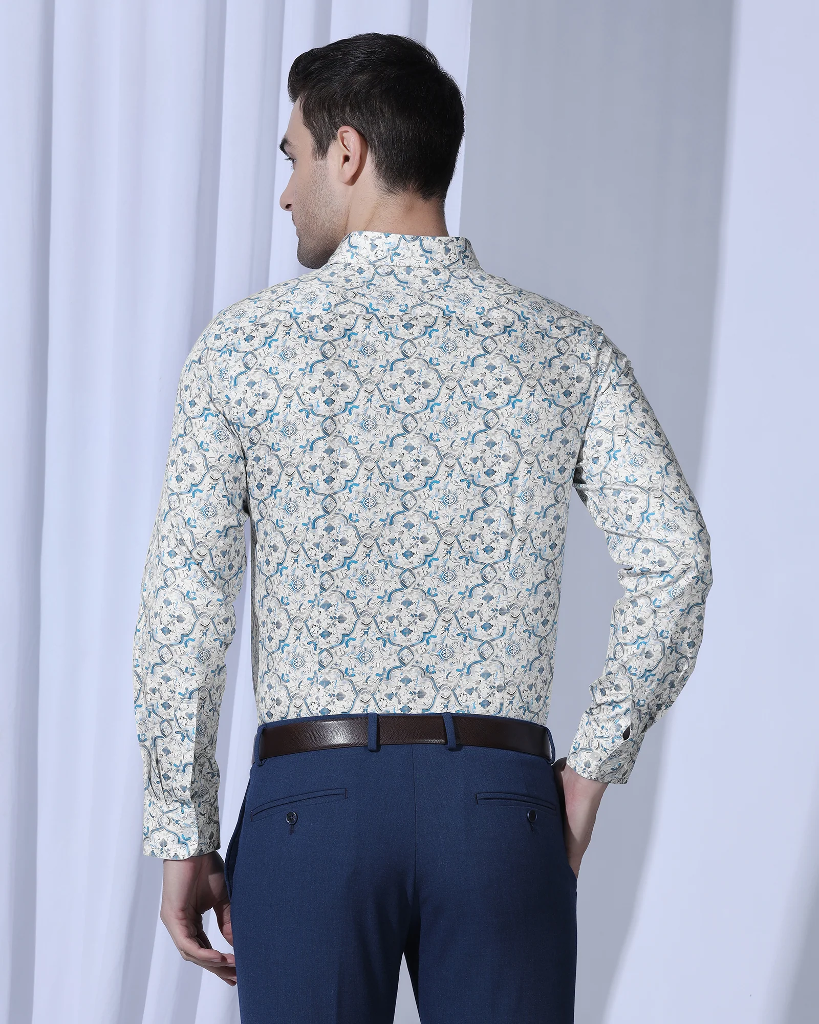 Formal Blue Printed Shirt - Shion - Image 2