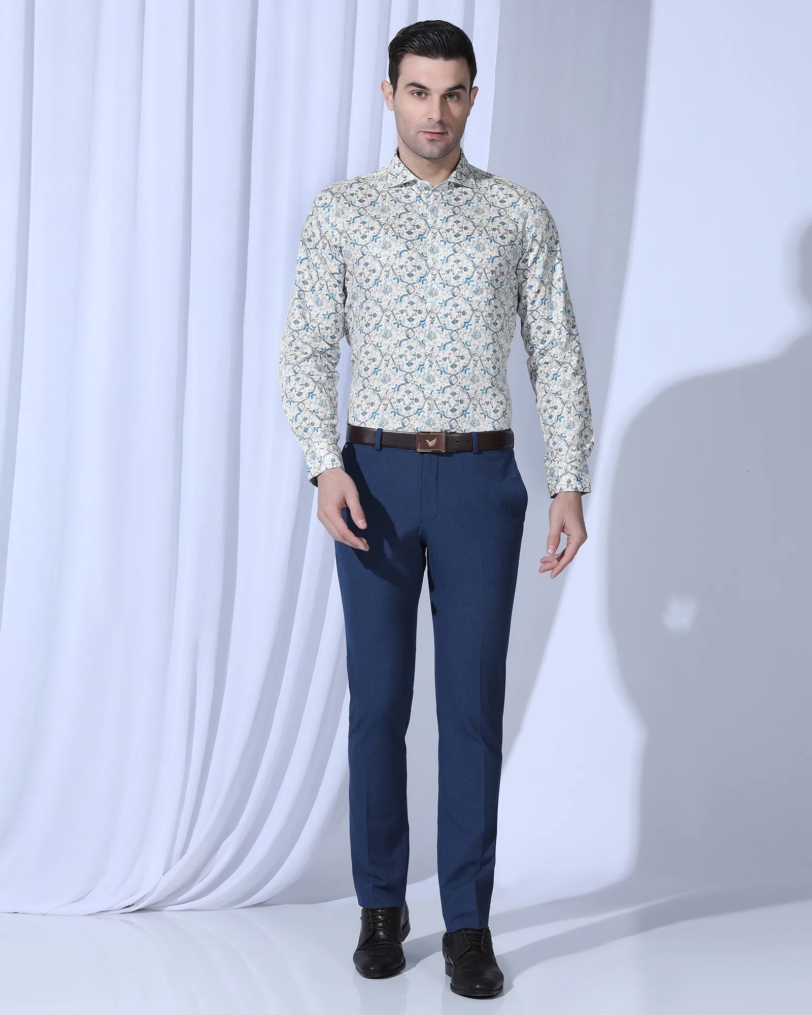 Formal Blue Printed Shirt - Shion - Image 3