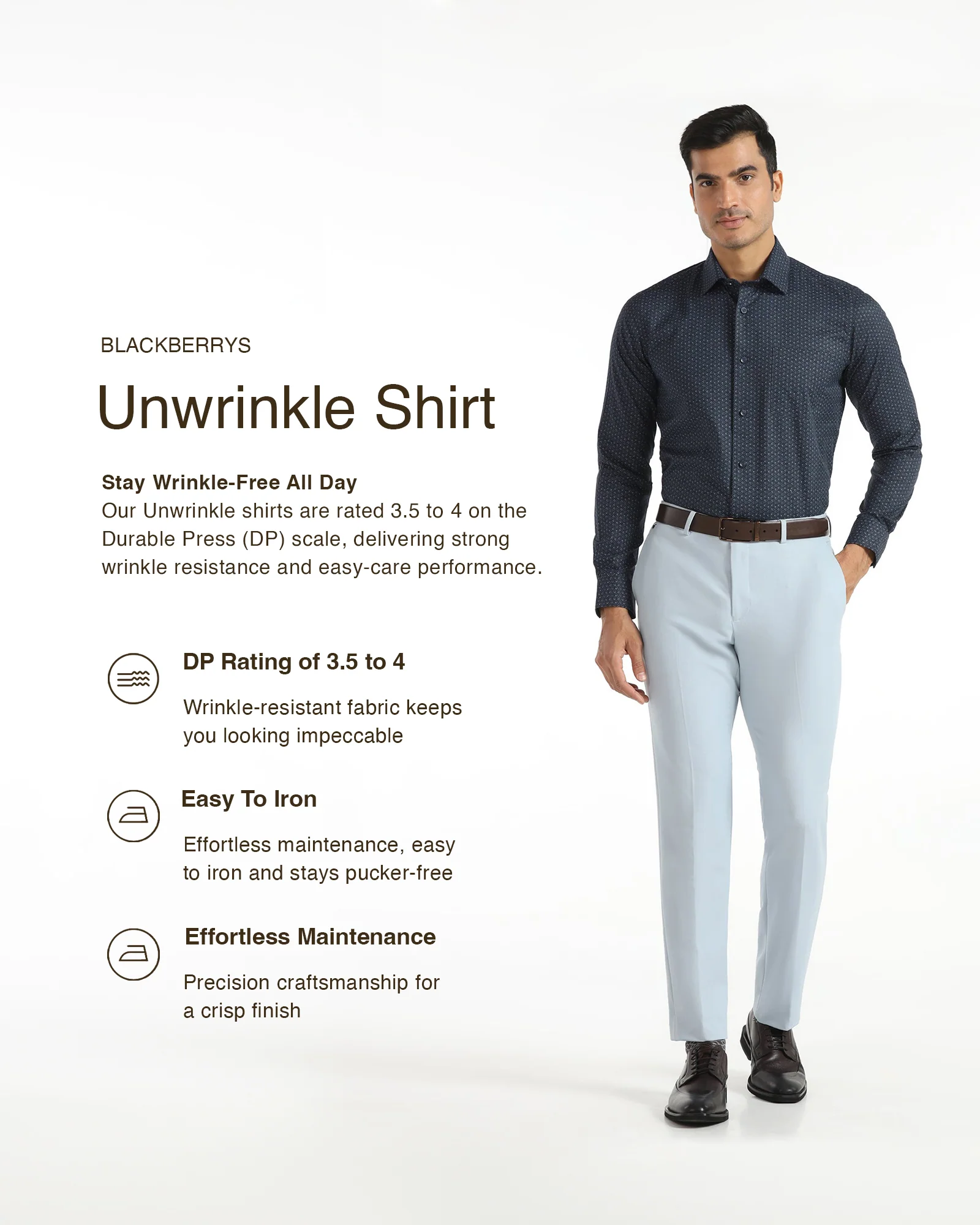 Non Iron Formal Blue Printed Shirt - Valor - Image 3