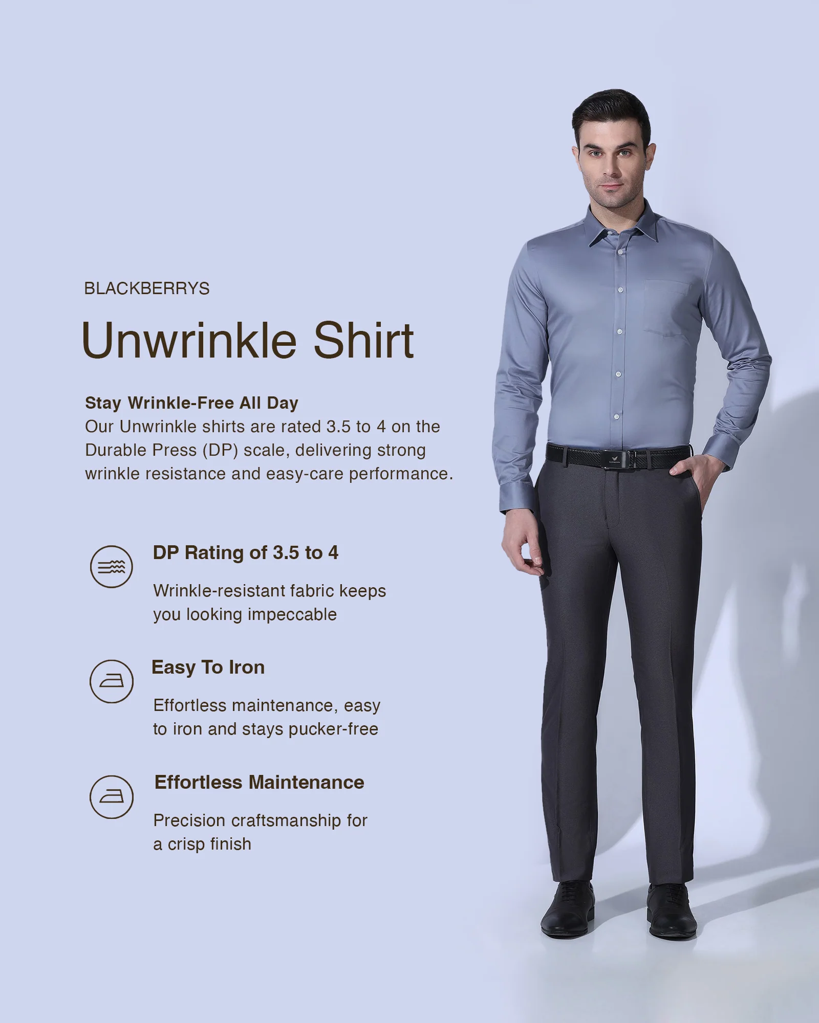 Non Iron Formal Blue Solid Shirt - George - Image 3