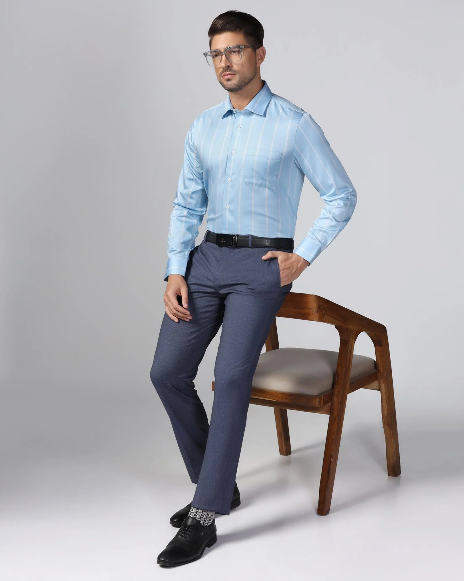Formal Blue Stripe Shirt - Comet - Image 7