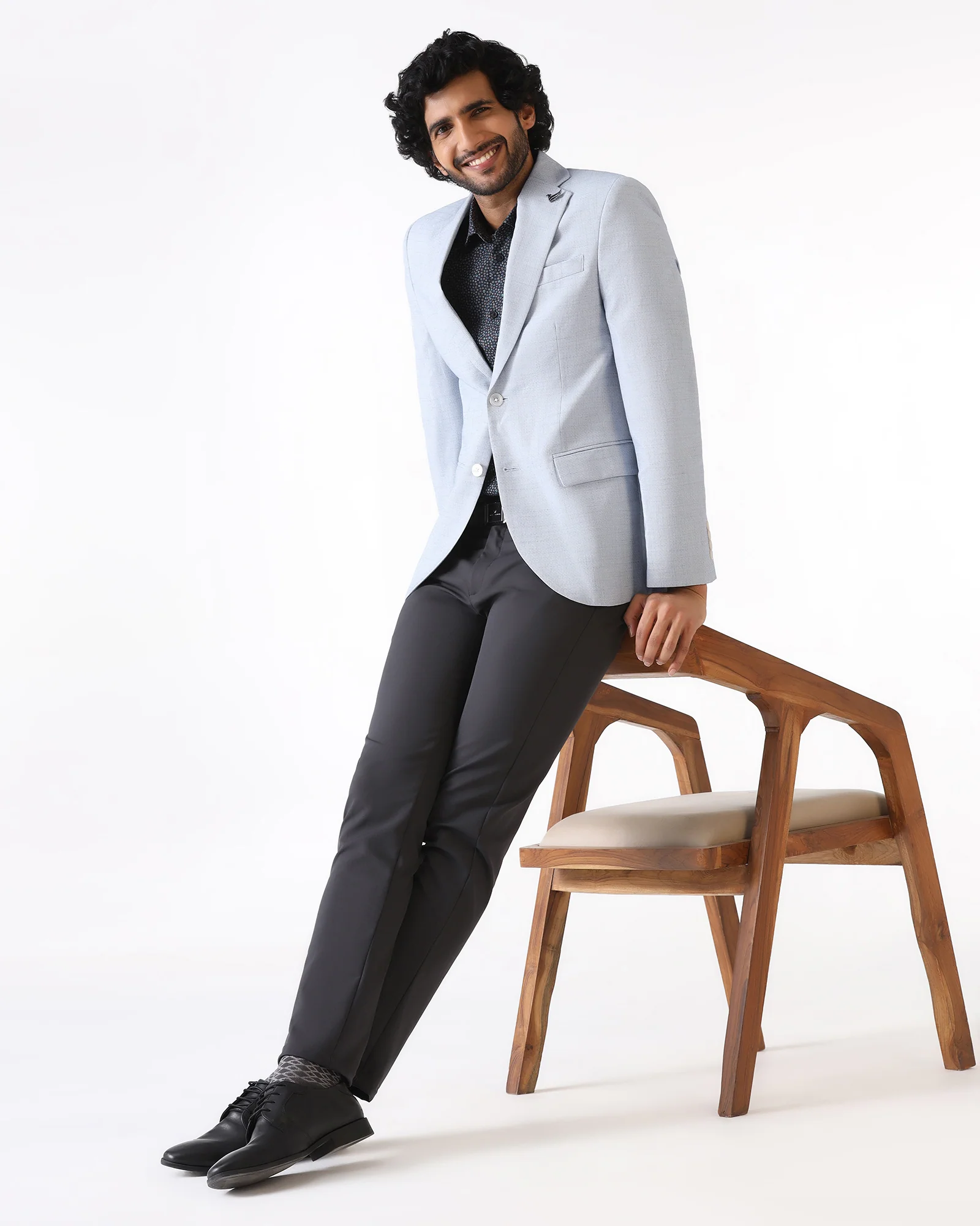 Formal Blue Textured Blazer - Barca - Image 3