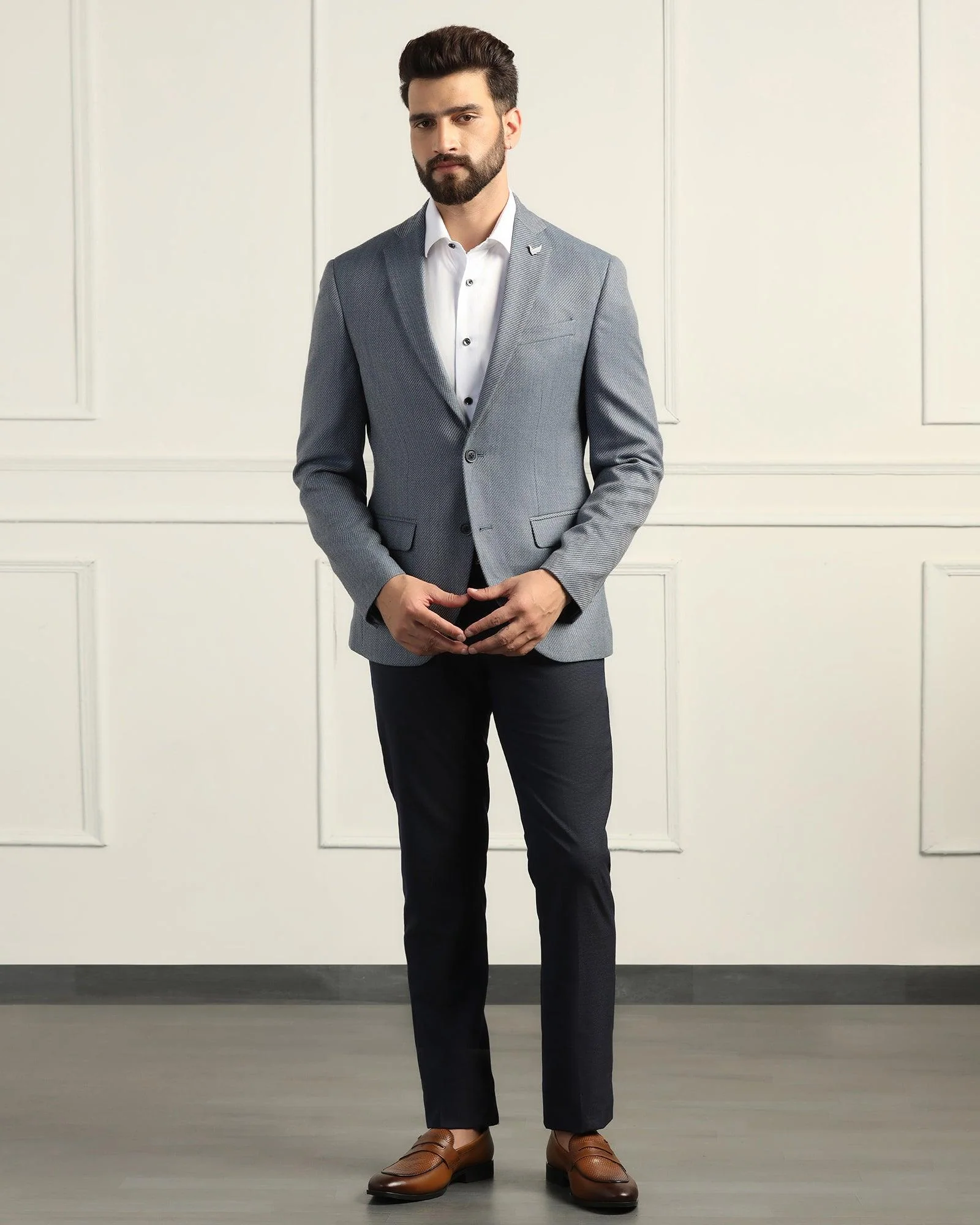 Formal Blue Textured Blazer - Corolla - Image 3
