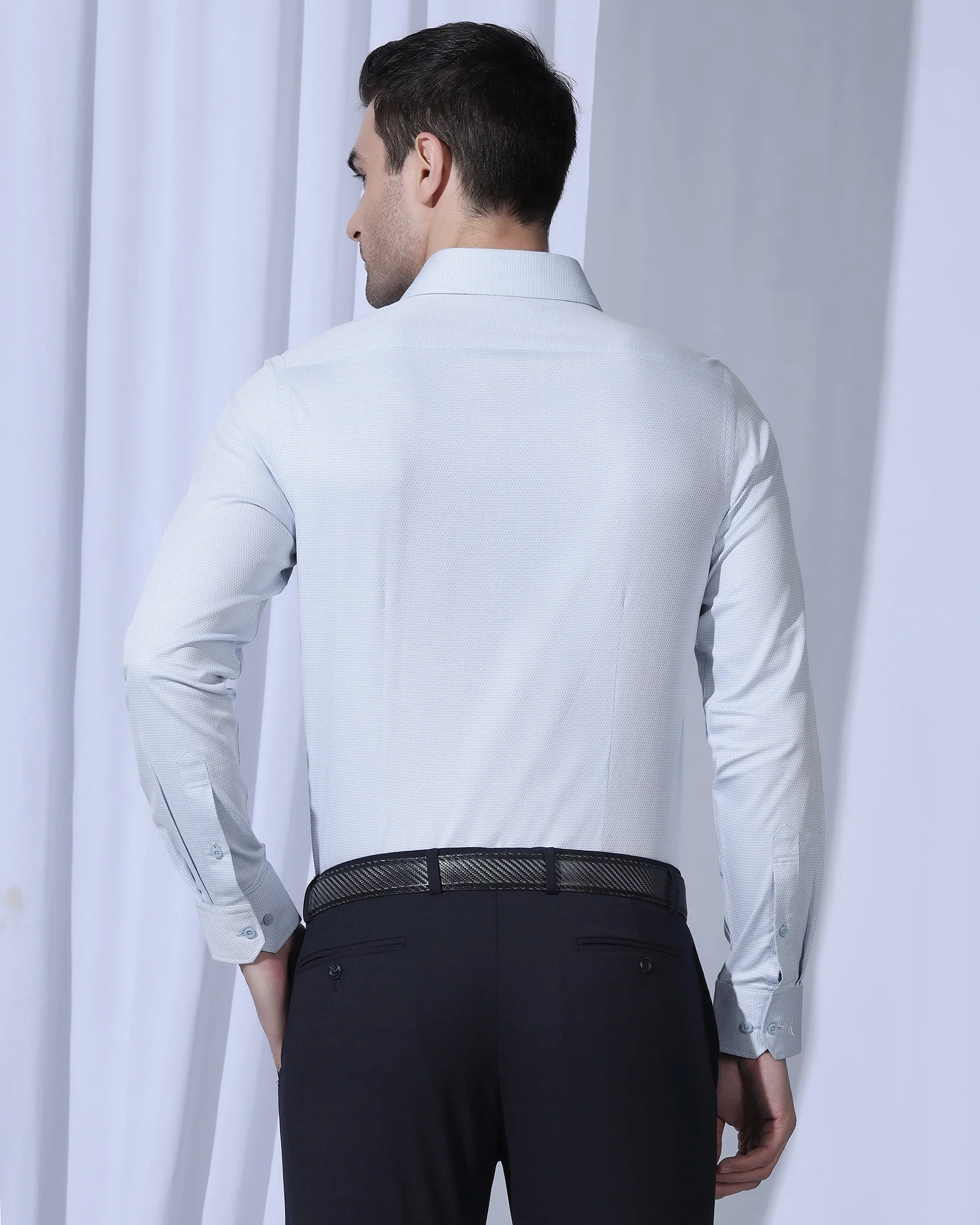 Formal Blue Textured Shirt - Benet - Image 2