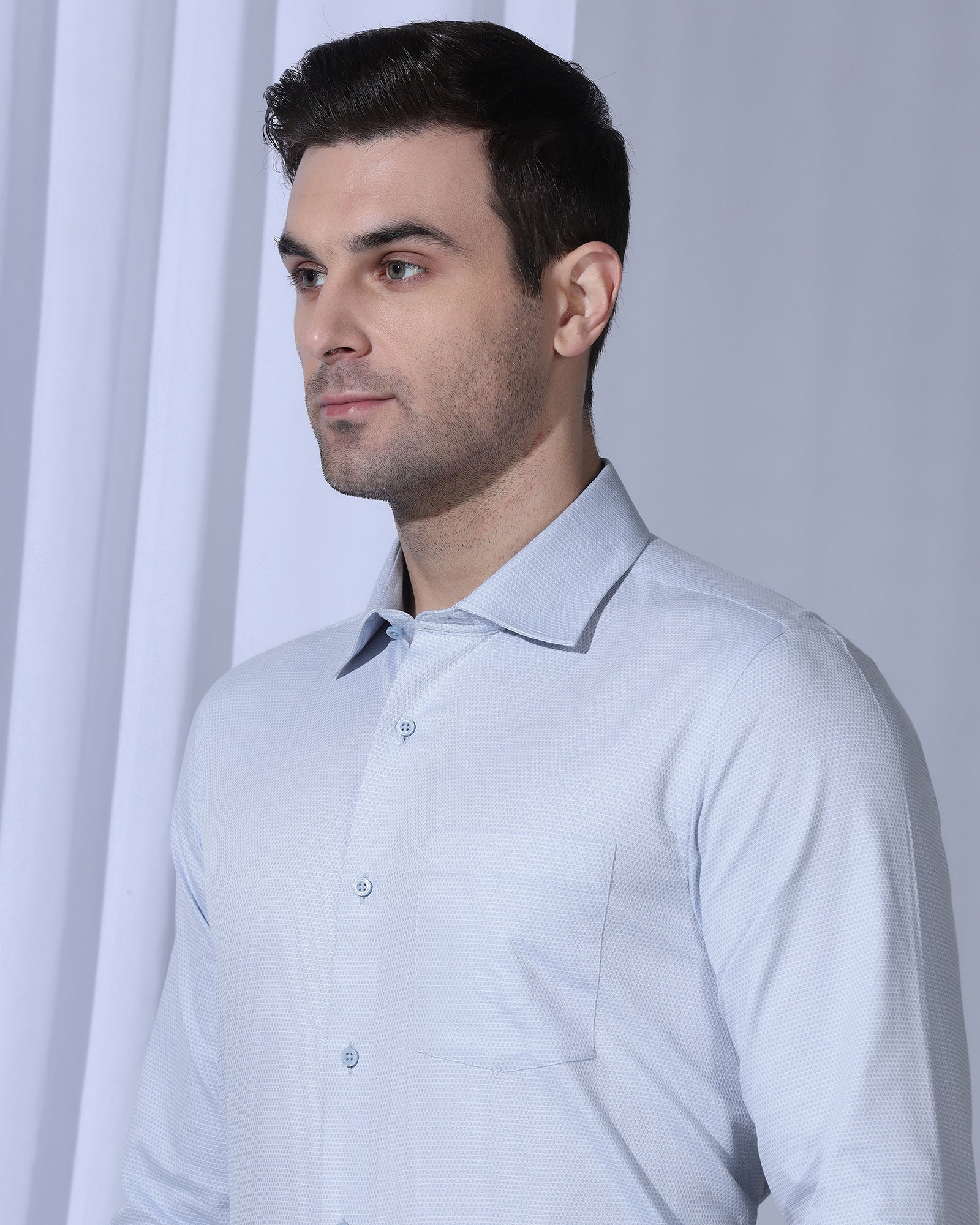 Formal Blue Textured Shirt - Benet - Image 4