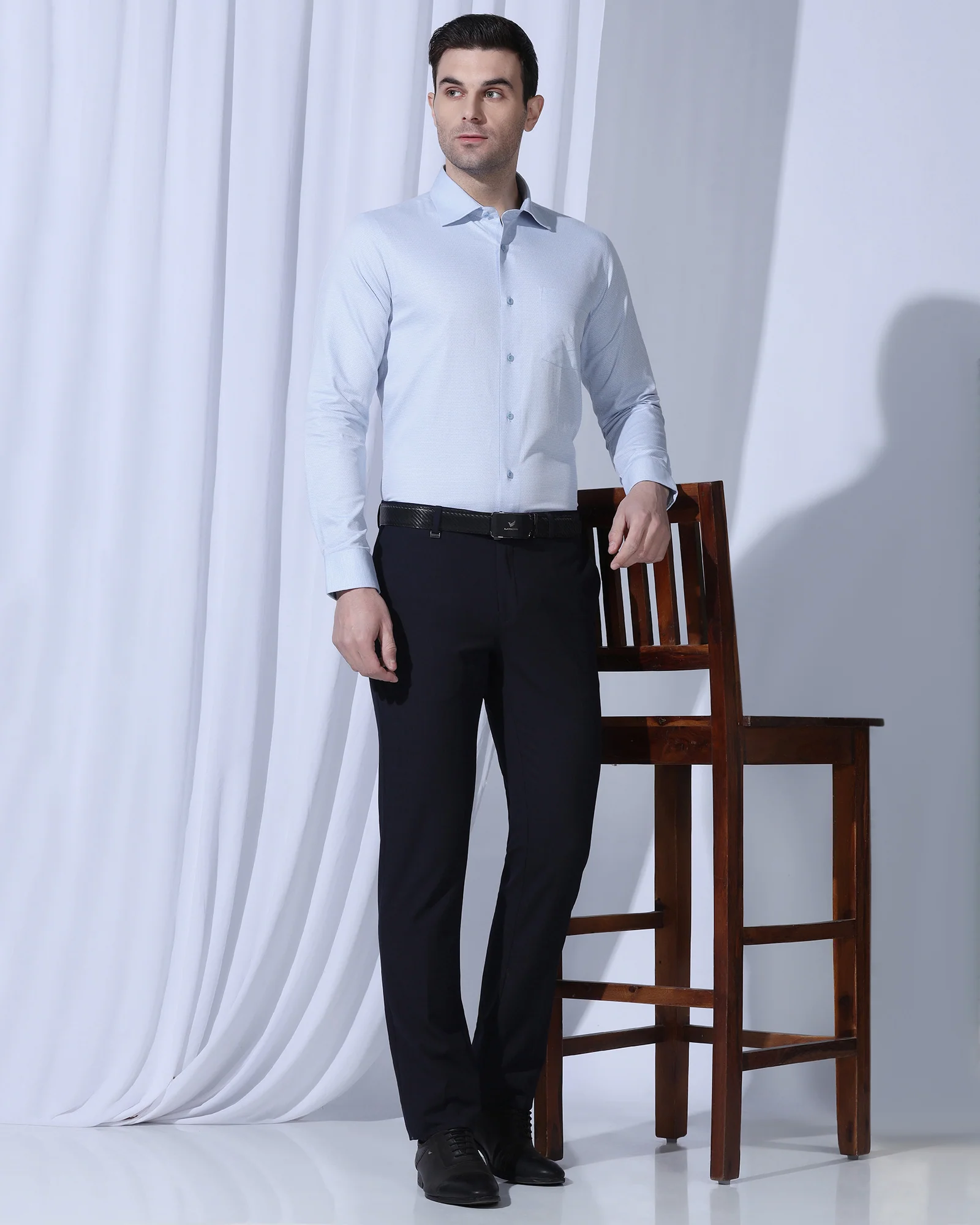 Formal Blue Textured Shirt - Benet - Image 7
