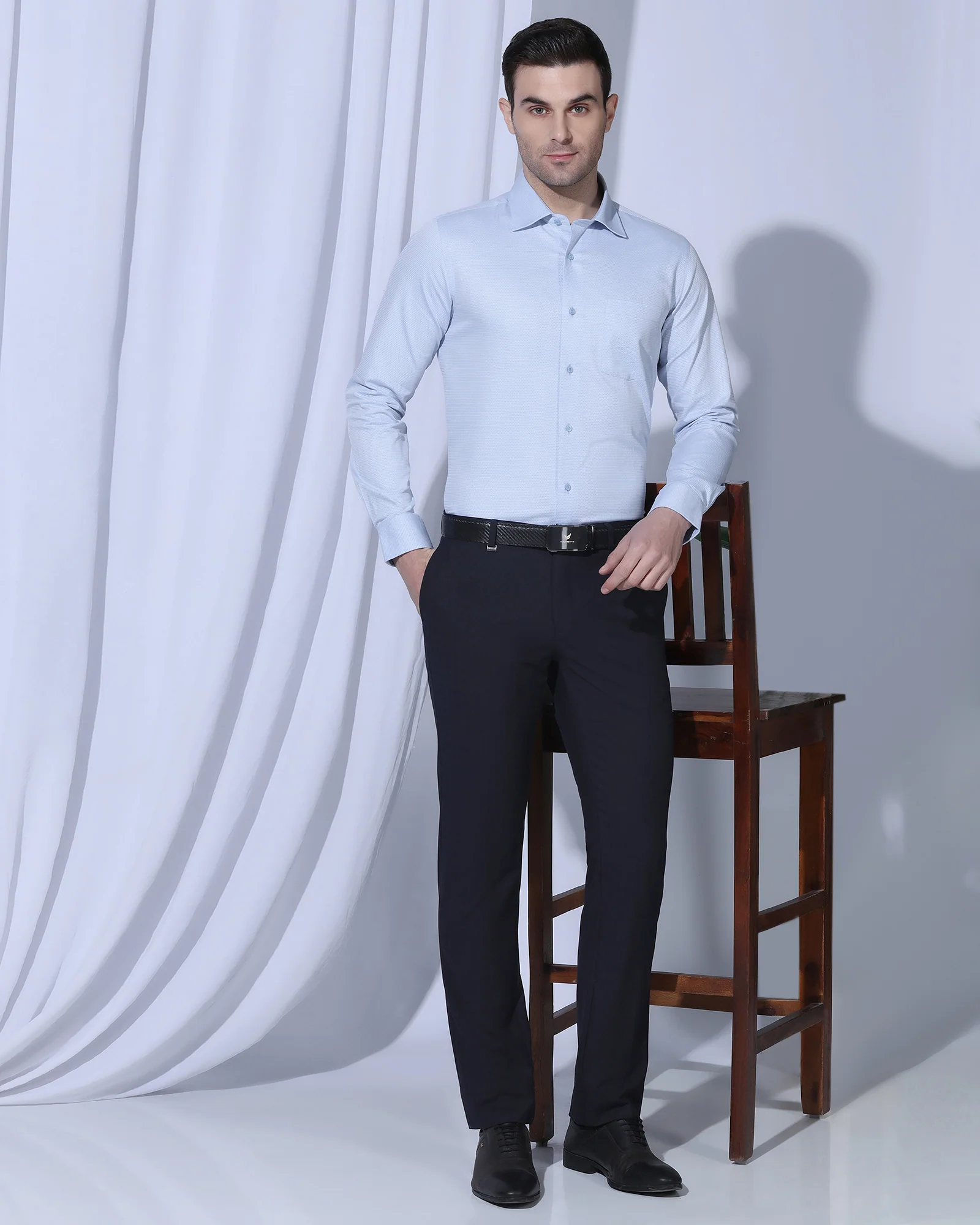 Formal Blue Textured Shirt - Benet - Image 9