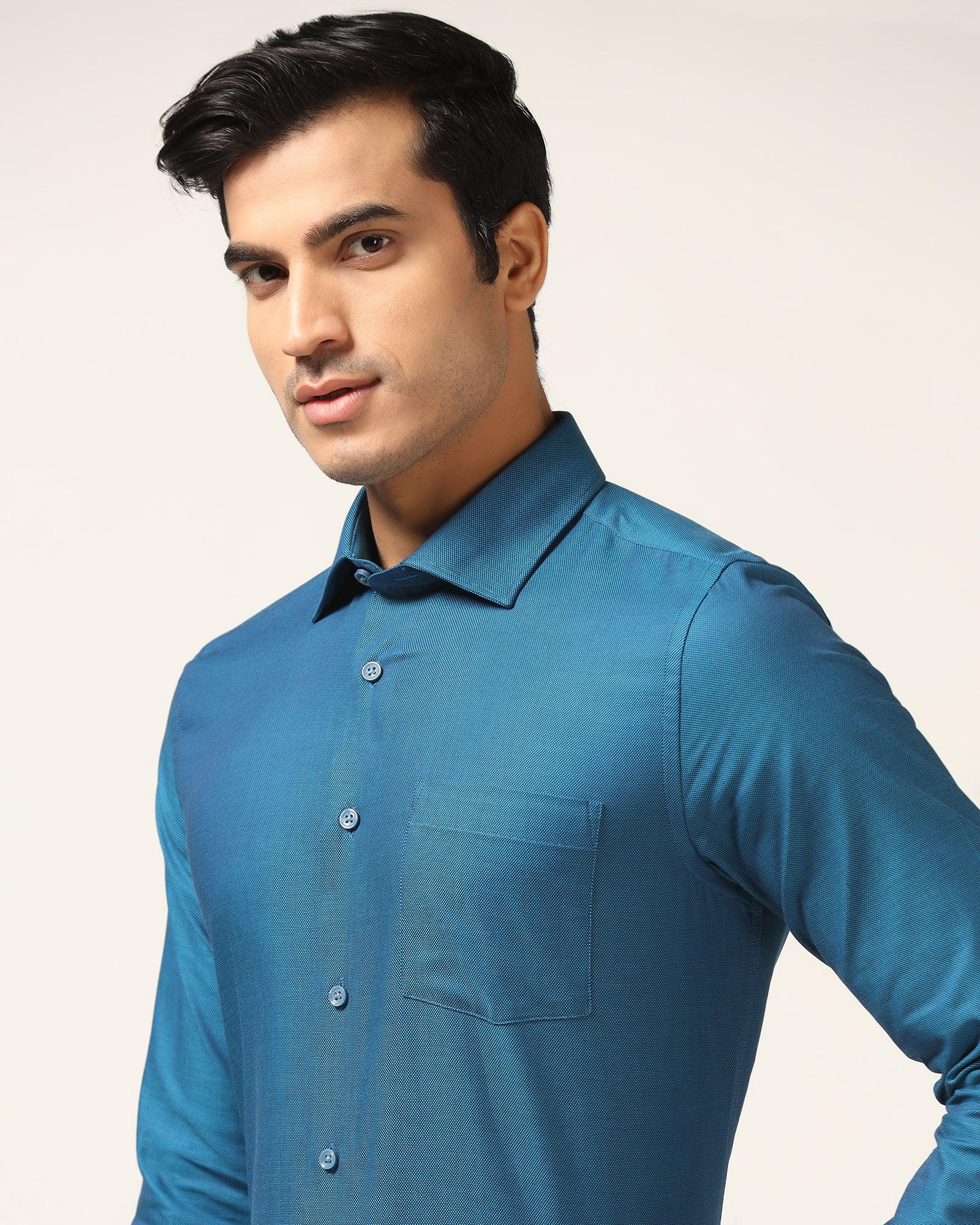 Formal Blue Textured Shirt - Brat - Image 4